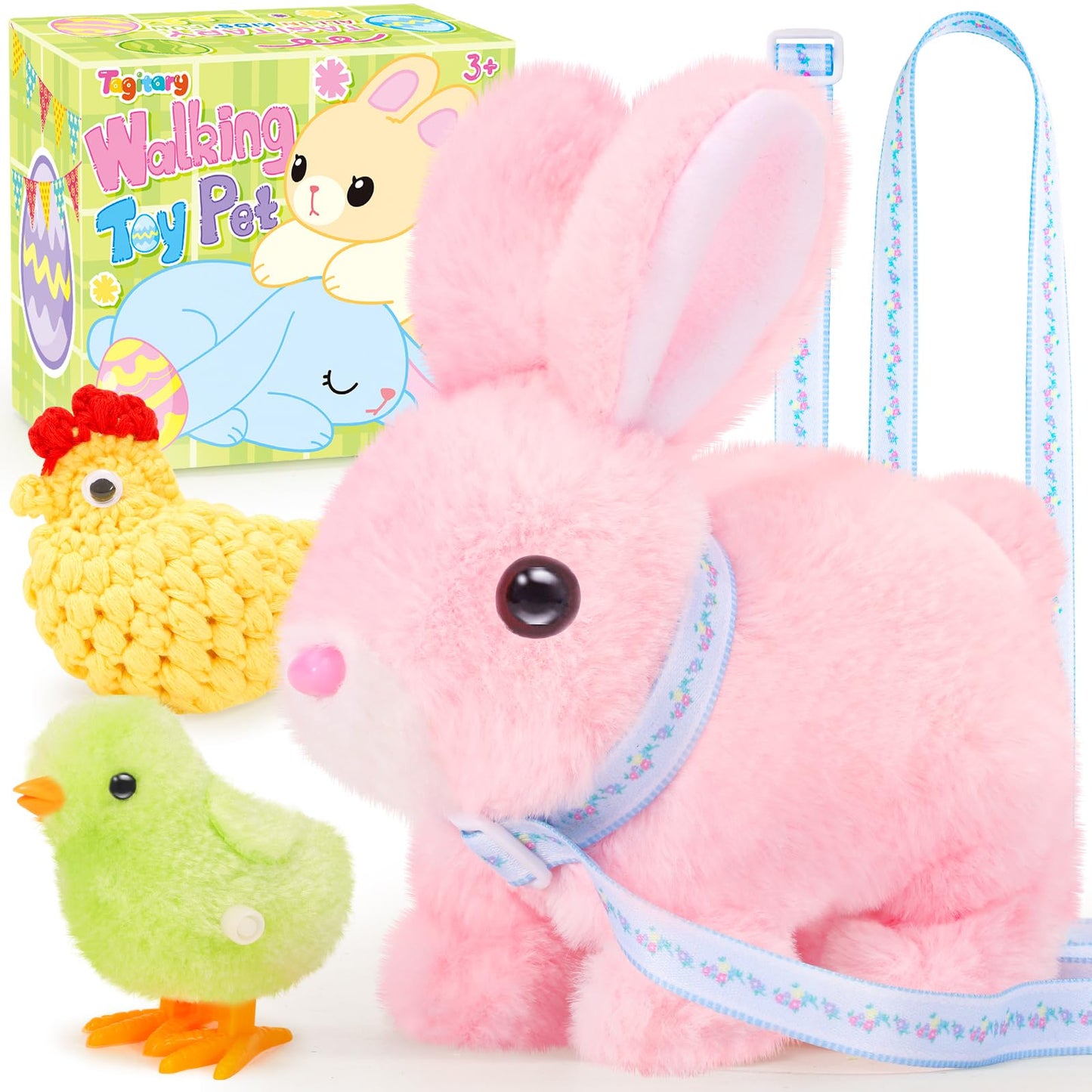 Tagitary Easter Plush Toys Walking Bunny for Kids, Stuffed Bunny with Sounds,Interactive Toys with Leash,Wind Up Toy, Can Hop,Wiggle Ears,Twitch Nose,Ideal Easter Gifts for Toddlers