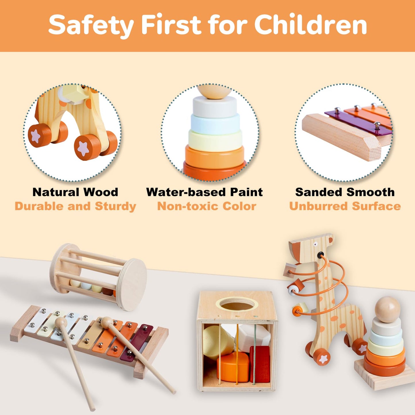 Smartwo Wooden Montessori Toys Set for Toddlers & Object Permanence Box for Baby