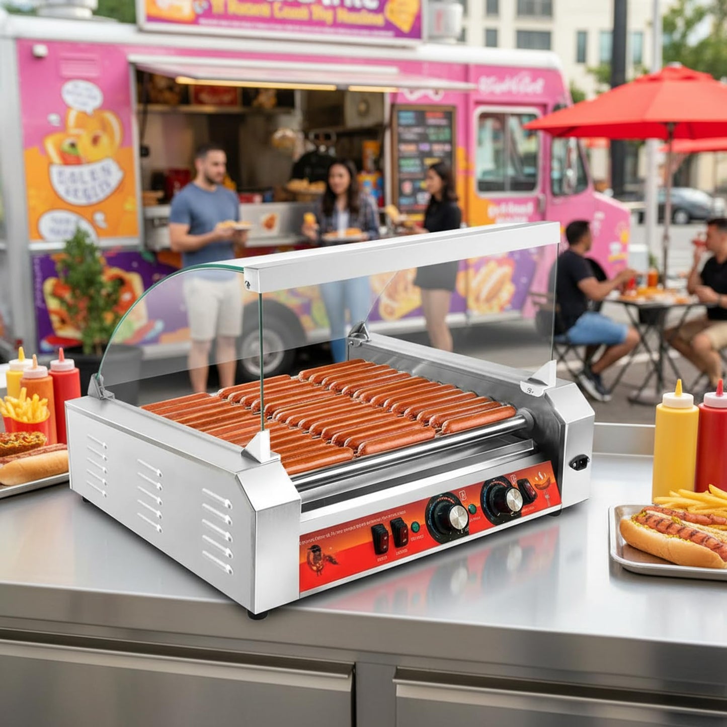 Vexon 11-Roller Hot Dog Machine，Holds 30 Hot Dogs，1670W ，Non-Stick & Stainless Steel，for Parties, Events & Food Stalls