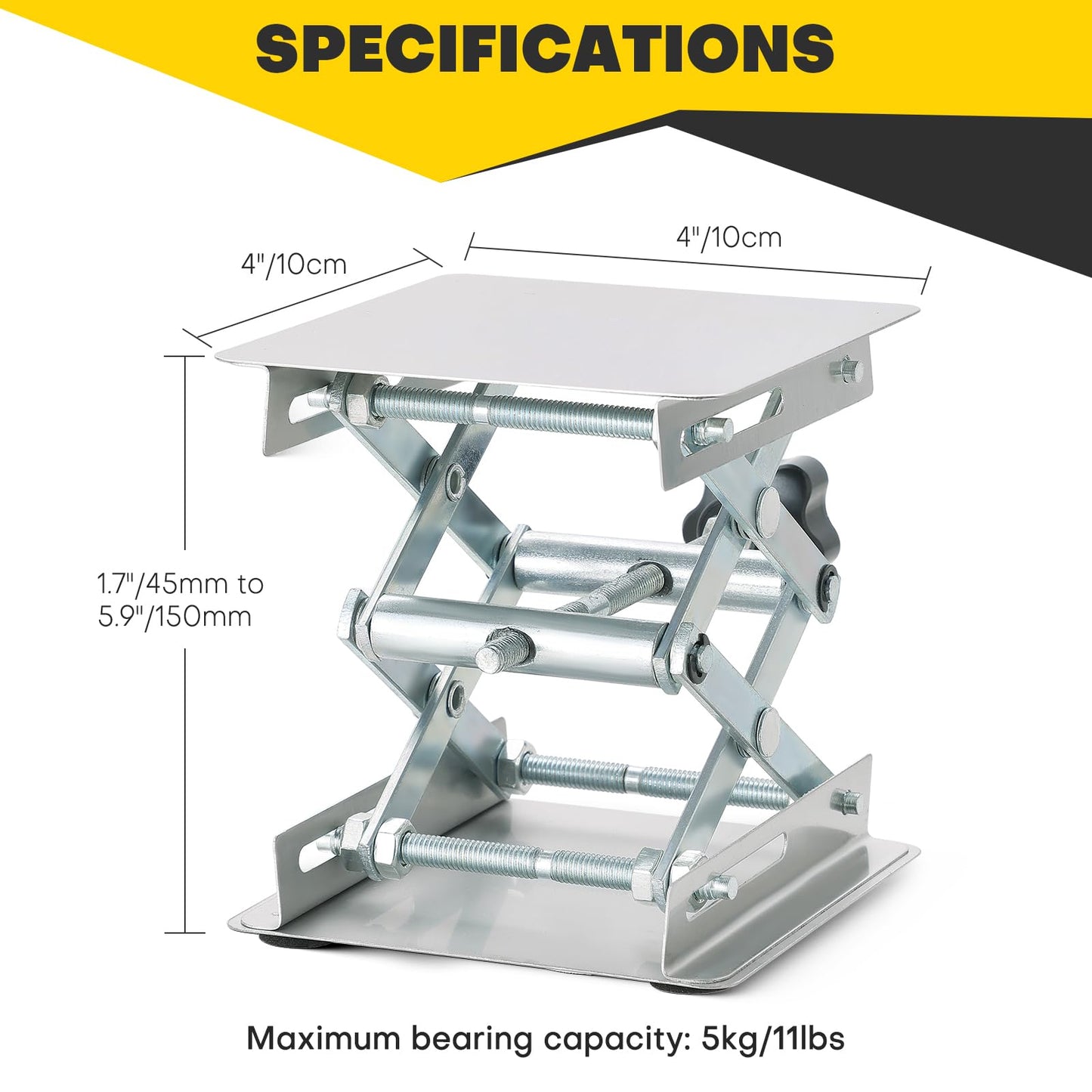 Acymner 4" x 4" Lift Table Lab Scissor Stand Platform | Stainless Steel Laboratory Lift Stand, Lab Lift Stand Table Lifting Jack Platform, Expandable Lift Height Range 1.7"/45mm to 5.9"/150mm