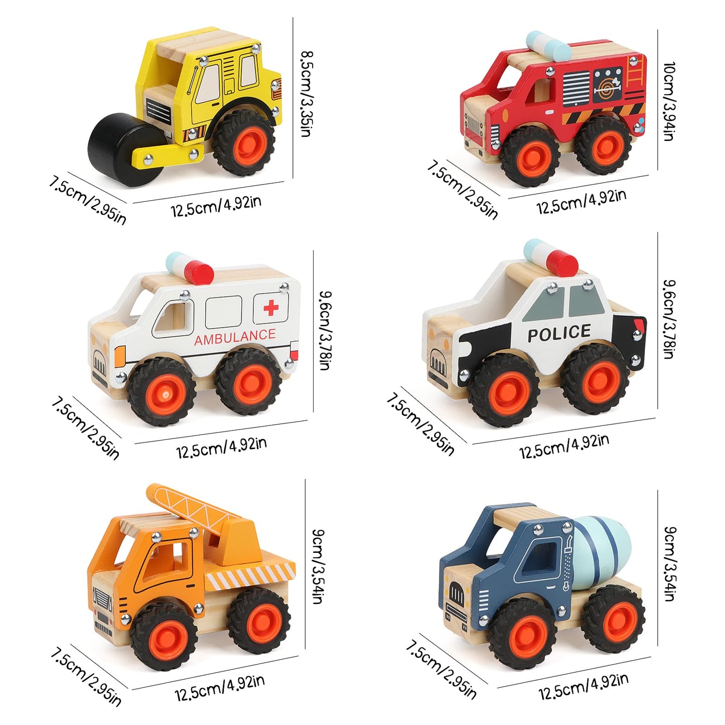 DIPALENT 6Pcs Wooden Cars for Toddlers 1-3,Car Toys,Push and Go Vehicle,Kid Vehicle Toys,Hand Push Car Toys for 1+ Year Old,Montessori