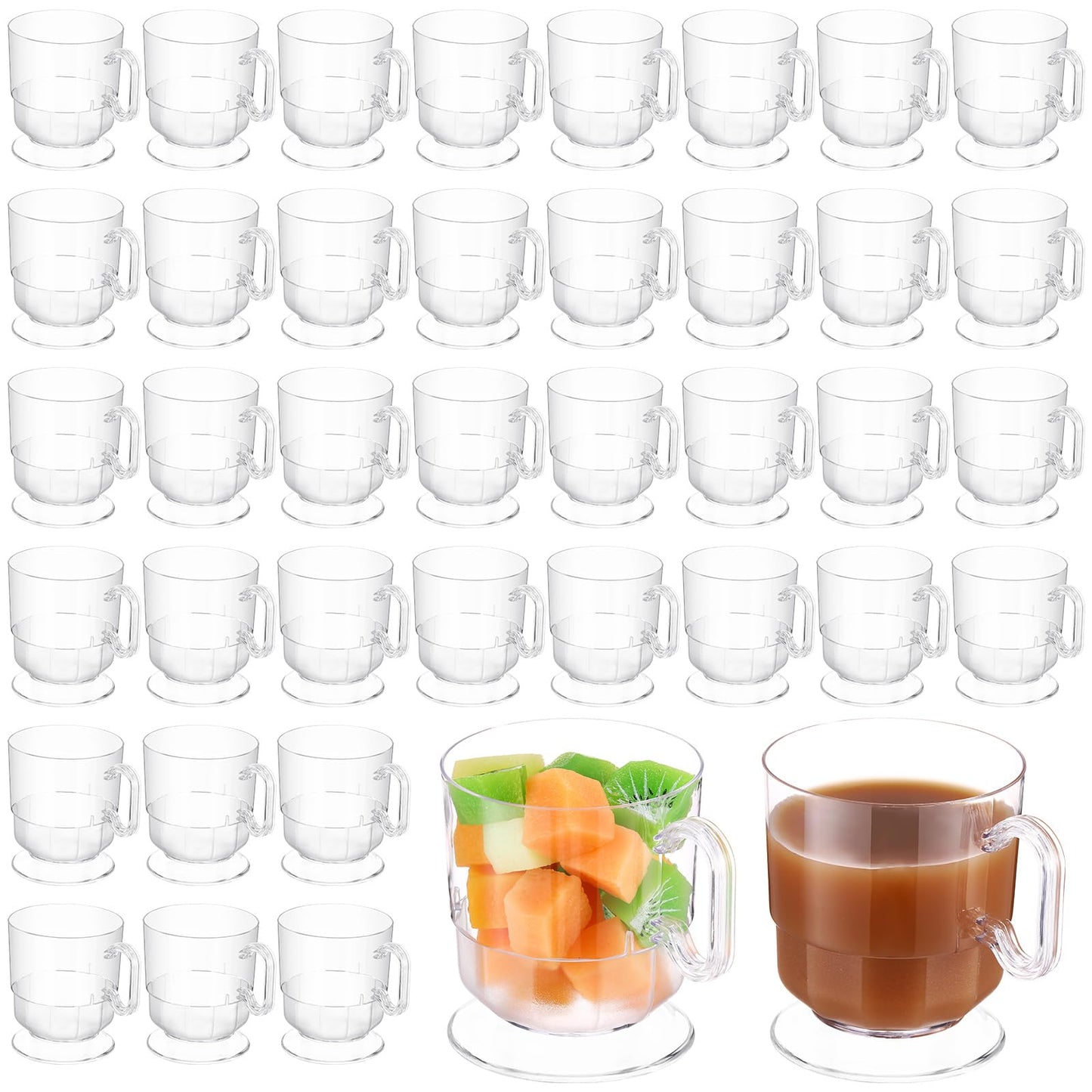 Dandat 200 Pcs Clear Hard Plastic Coffee Cup Tea Party Cup with Handle 8 oz Disposable Coffee Mug Bulk Reusable Espresso Mug for Tea Party School DIY Craft Birthday Dessert