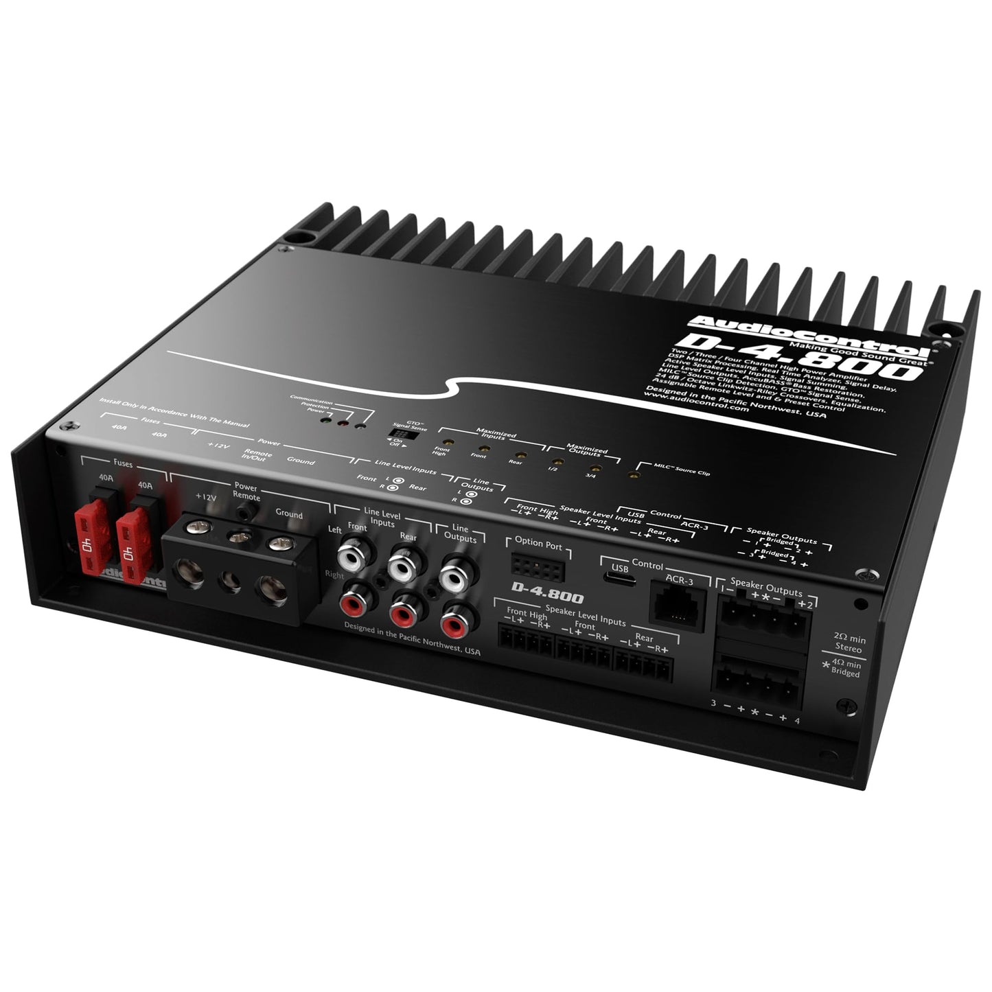 AudioControl D-4.800 Matrix DSP 2/3/4-Channel Car Audio Amplifier with AccuBASS, 800W, Class D Premium High-Fidelity Multichannel Amp, 30-Band Equalizer, Works with OEM & Aftermarket Sound Systems