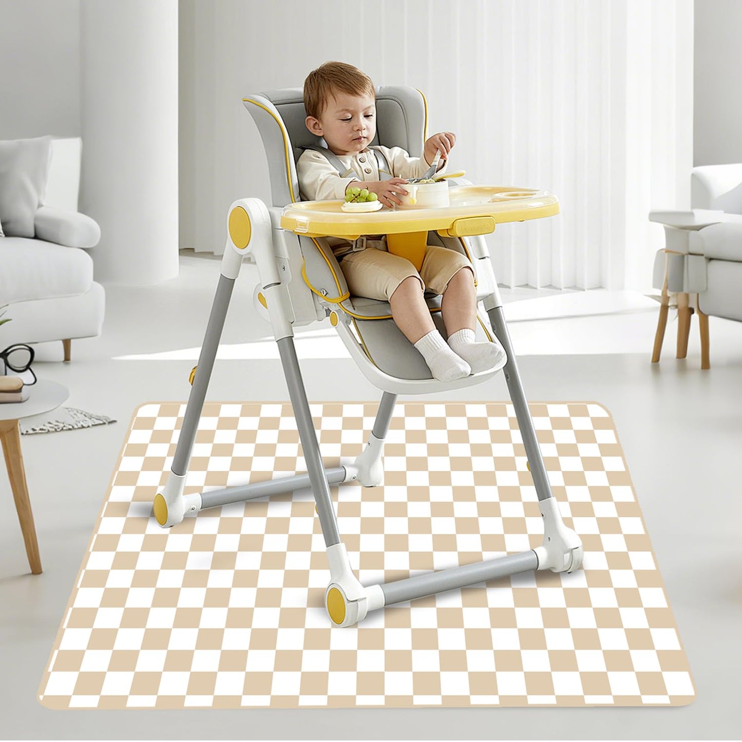 CoolaPeach Baby Splat Mat for Under High Chair, 51 x 51 Inch Wipeable Splash Mat，Floor Protector，Wipe-Clean Tablecloth and Playing Mat (Square)