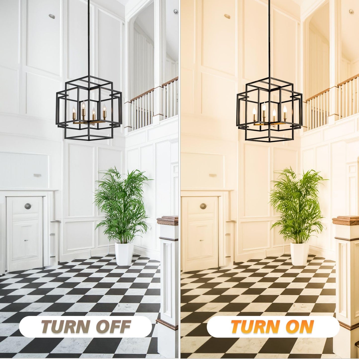 WJShome 4-Light Black and Gold Chandelier, Farmhouse Lantern Pendant Light, Industrial Ceiling Foyer Lighting Fixtures, Modern Chandeliers for Dining Room, for Kitchen Island Entryway Staircase