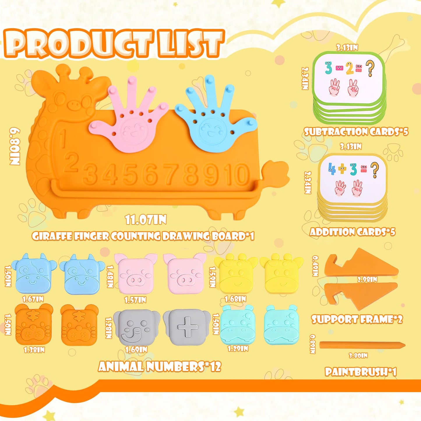 SUMBOHK Silicone Counting Blocks Montessori Math Toy for Toddlers, Giraffe Board with Suction Cup & Tracing, Number Blocks Toys Preschool Manipulatives 3-5, Educational Toys for 3 Year Old