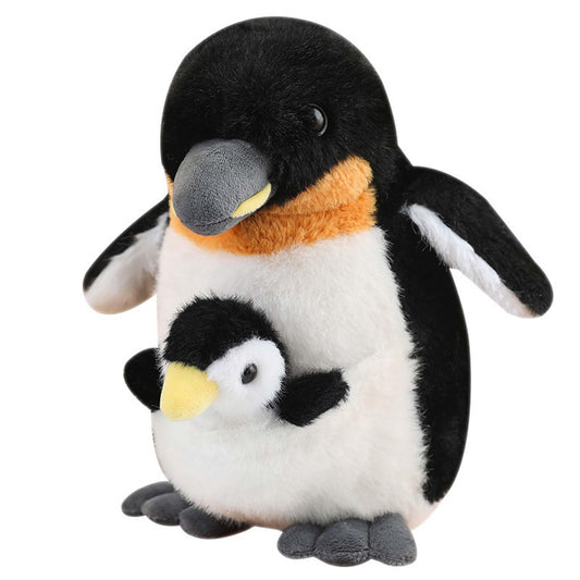 Ruzucoda Plush Mum Penguin with Baby Stuffed Toys Prentend Play Animals Dolls Gifts for Kids 10Inches