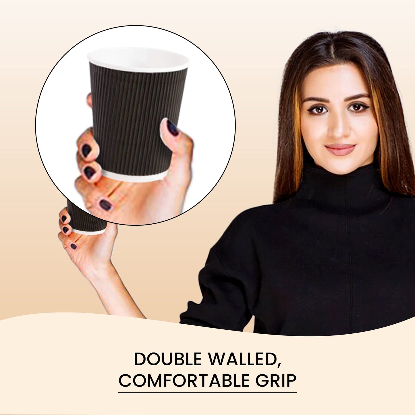 Ripple Wall Design Disposable 8 Oz Coffee Cup 500 Pack Black, Hot Beverage Cups, Eco-Friendly Recyclable Paper, Insulated Coffee Cups, Coffee Bar Accessories Paper Coffee Cups To Go, Hot Cups