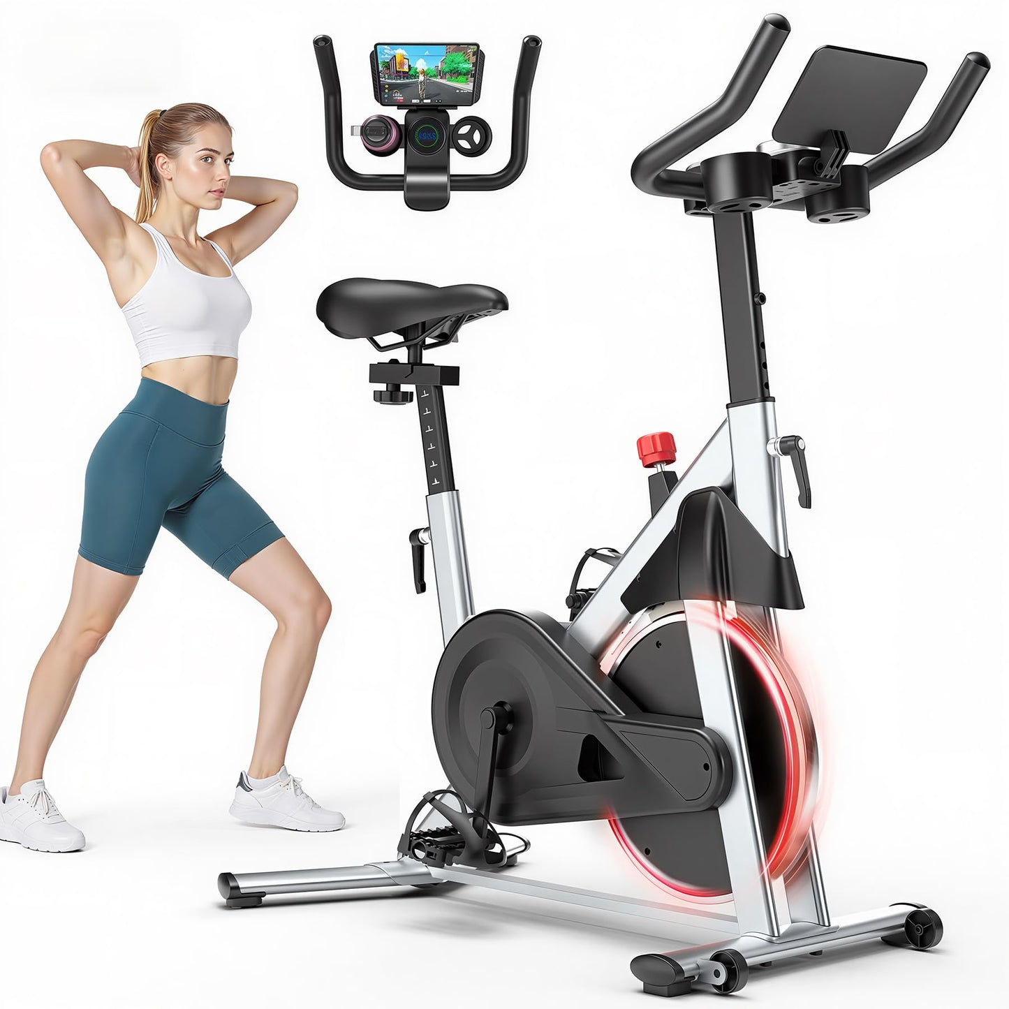 Lacuffy Exercise Bike, Indoor Cycling Bike with 32 Levels of Adjustable Magnetic Stationary Bike, Cycle Bike with 300lbs Weight Capacity, Workout Bike with PitPat App & Comfortable Seat Cushion