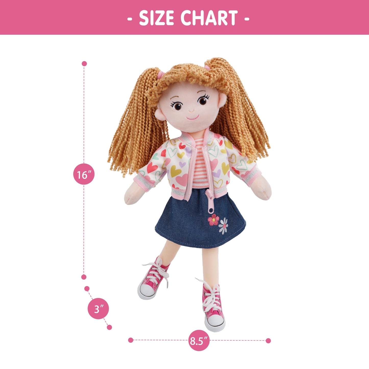 June Garden 14” Snuggle Cutie Doll - Gracie - Soft Plush Doll for Girls and Toddlers - Removable Clothes and Shoes