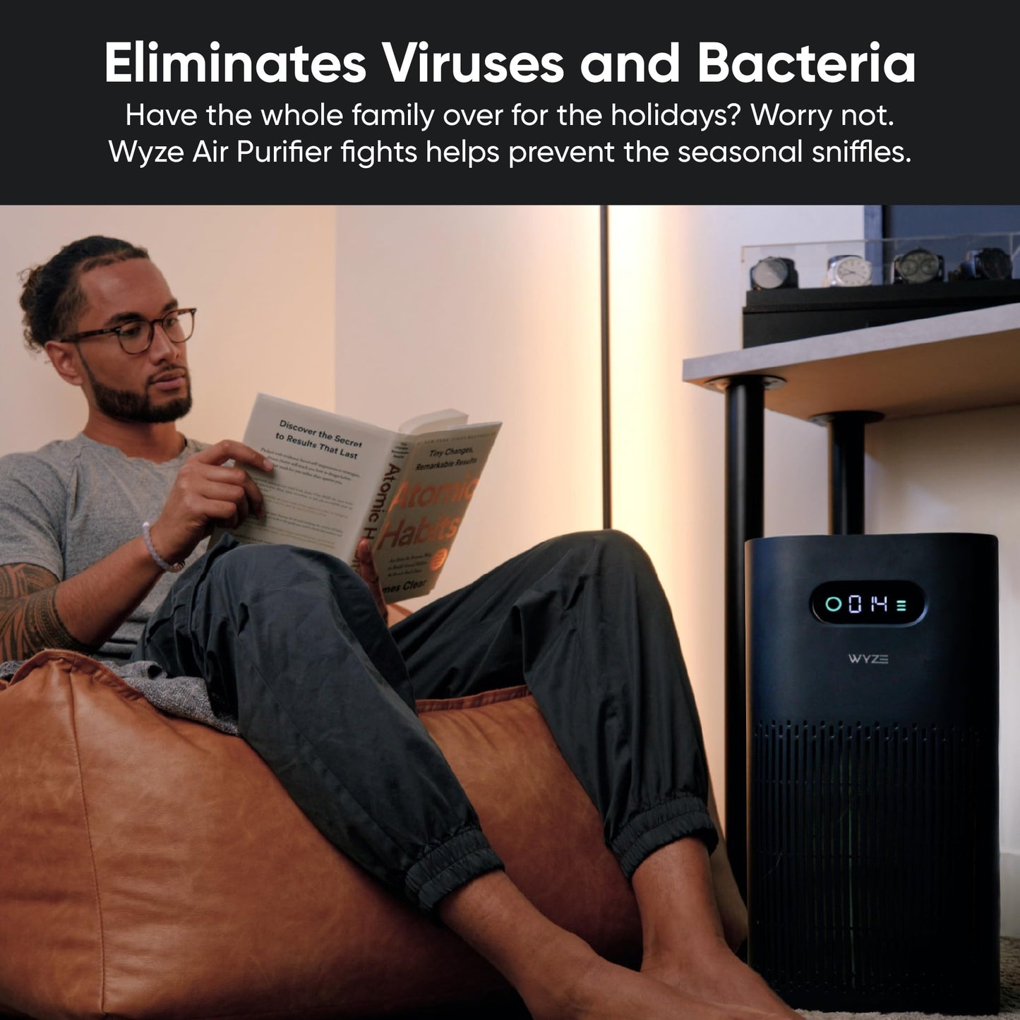 Wyze Air Purifier with Wildfire Filter (Special), for Living Room, Kitchen, HEPA 13, 21db Quiet, with Sleep Mode, Air Cleaner for Smoke, Pollen, Dander, Hair, 550 sq ft, Smart WiFi Alexa Google, Black