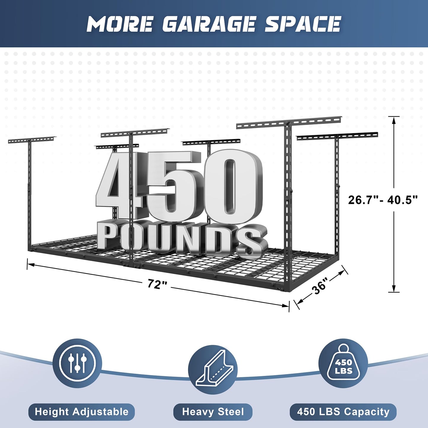 Jusgym 3X6FT Overhead Garage Storage Rack and Power Tool Organizer Wall Mount