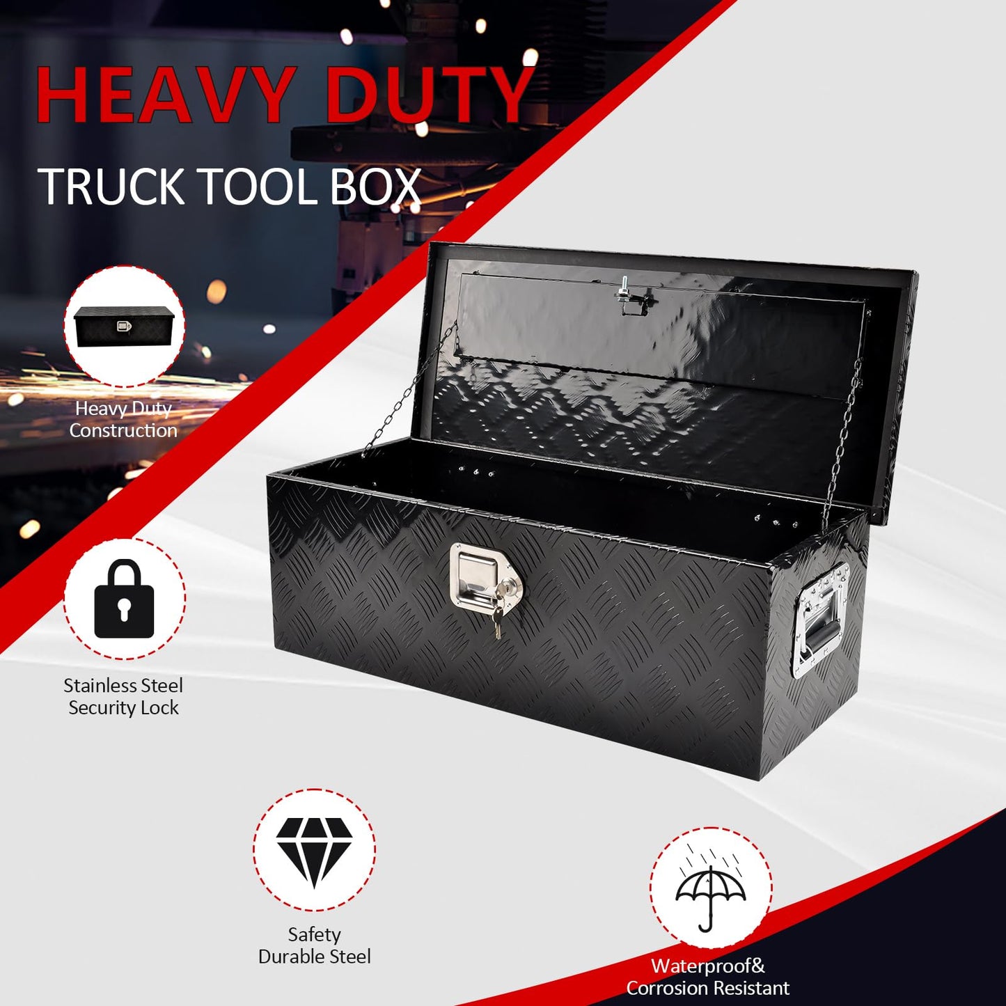 TBAPFS 30 Inch Black Aluminum Tool Box 5 Bar Tread ToolBox for Truck Bed Car Outdoor Trailer Pickup Underbody RV ATV Storage Underbed Tools Organizer w/G Lock &Keys - 30''X13''X10''