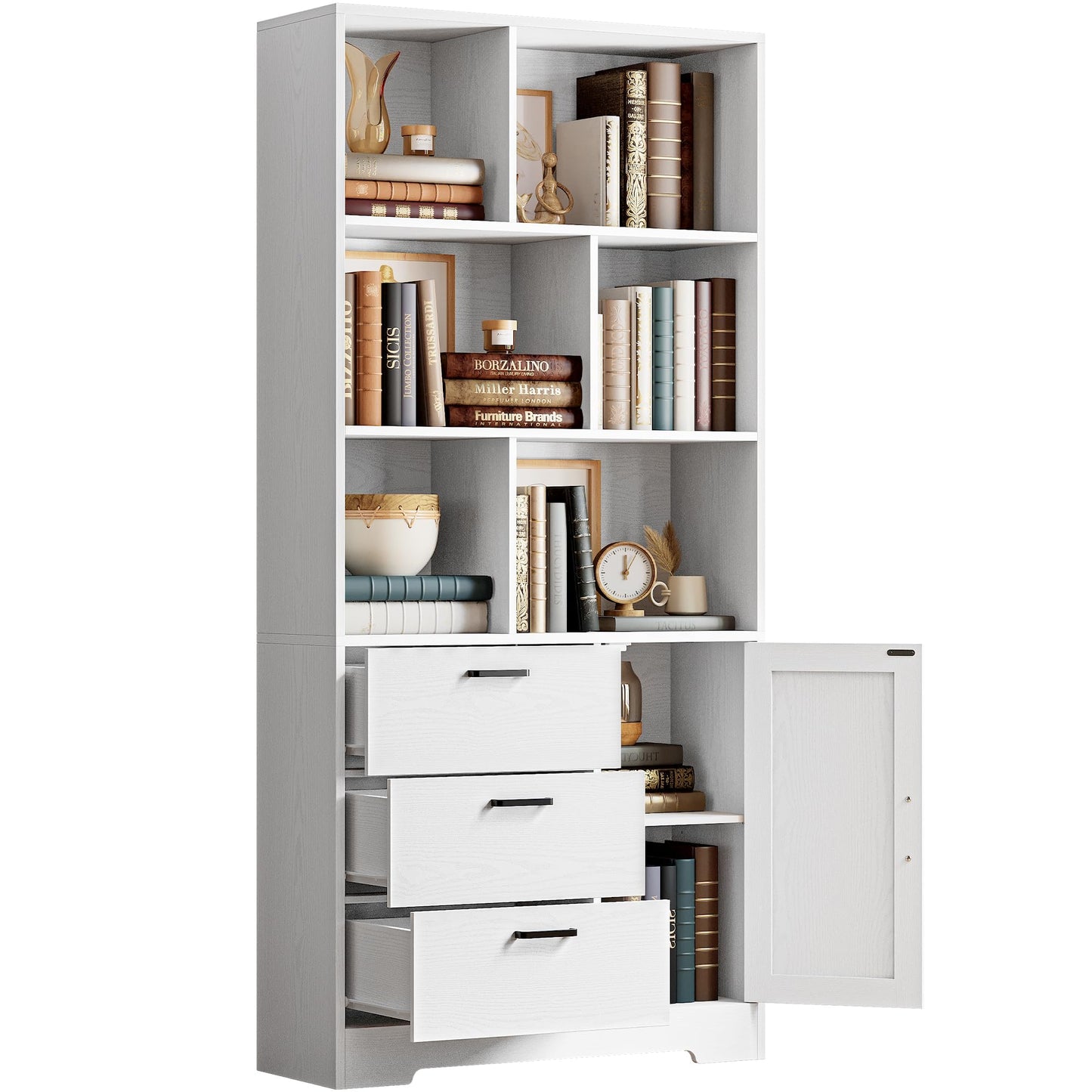 IRONCK Book Shelf with Doors and 3 Drawers 6-Tier Tall Bookcase 70.9 Inch with Storage Modern Bookshelf with 6 Open Cubes for Home Office, Living Room