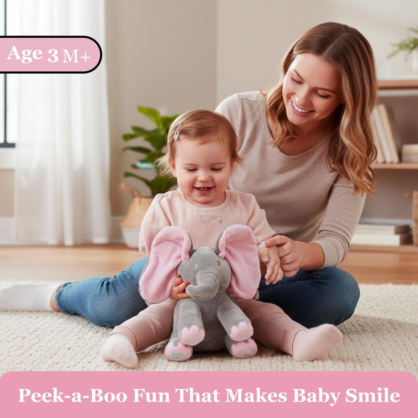 Dimple Kaia Peek A Boo Elephant Toy, Interactive Singing Stuffed Animal Plush with Moving Ears, Musical Stuffed Animal for Babies and Toddlers, Adorable Elephant Baby Toy