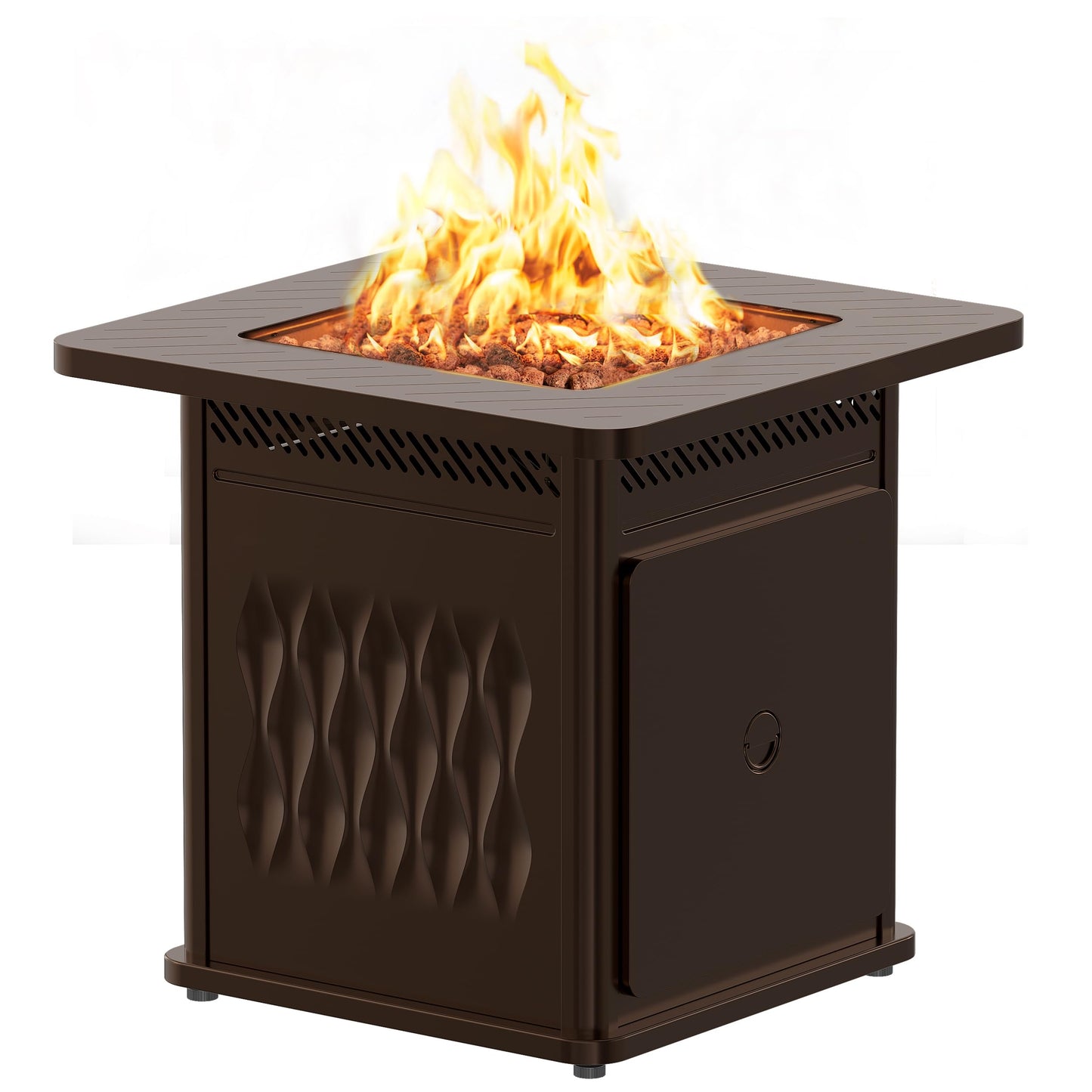 East Oak 28" Outdoor Propane Fire Pit Table | 50,000 BTU Gas Fire Pit Table for Outside with Magnetic Lid | Storage Basket & Lava Rocks | CSA Certified for Patio, Garden & Backyard | Brown