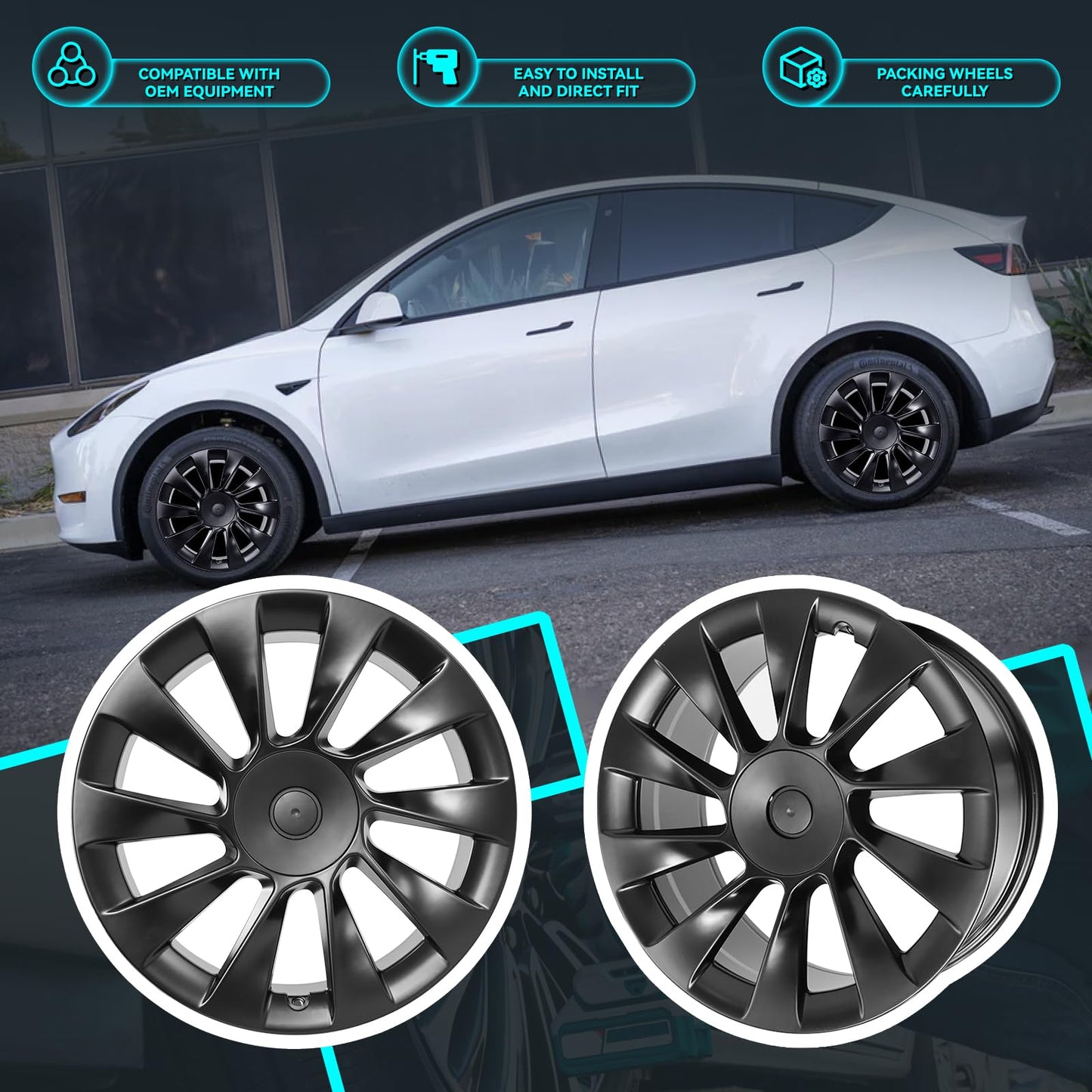 HOLUEKU New 20 Inch 20x9.5" Replacement Wheel Rim Fits for Tesla Model Y 2020 2021 2022 2023, OEM Design Wheel Black Single Rim