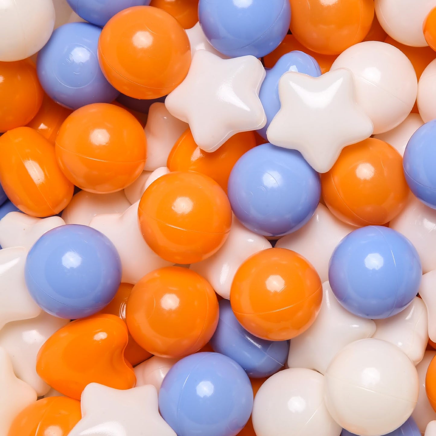 TRENDPLAY Ball Pit Balls Star and Heart Shapes for Toddlers - 200 Count Plastic Balls for Ball Pit Fun and Play (Beige Orange Blue)