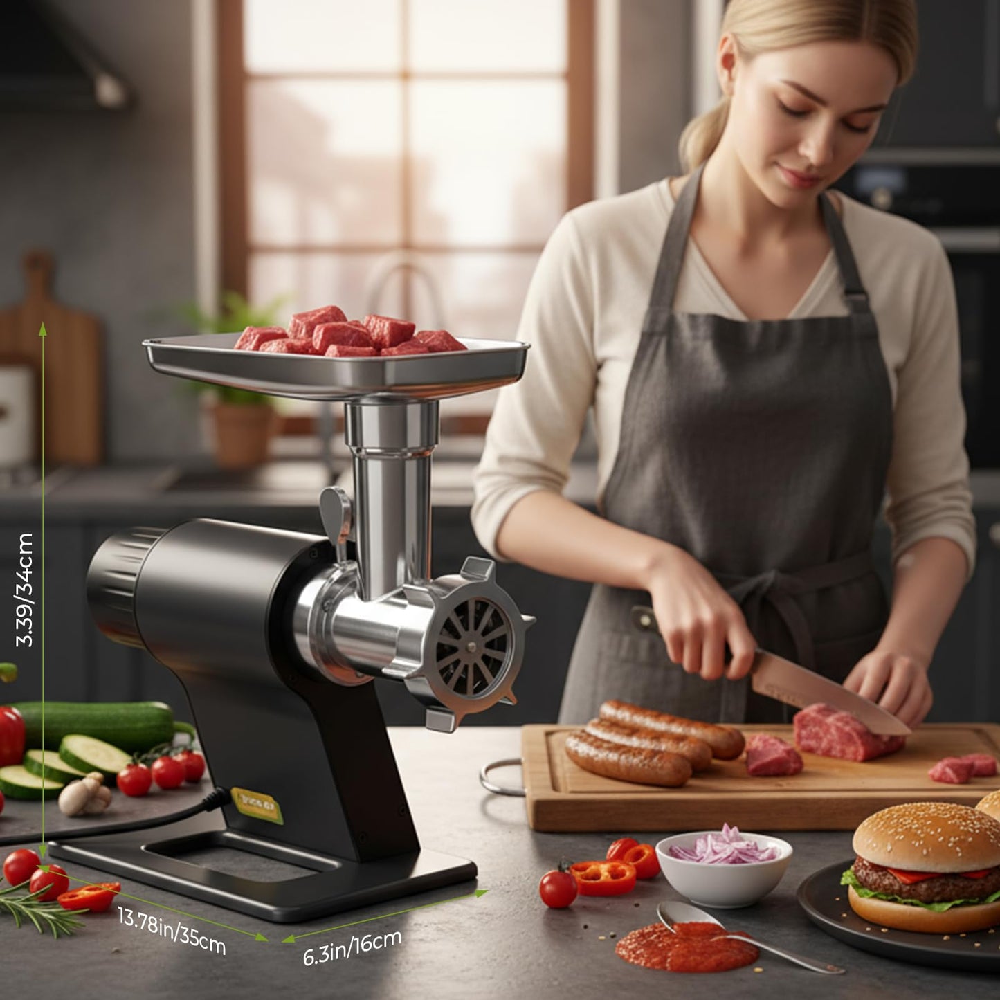 Flyseago Meat Grinder Electric 3200w Commercial Touch LCD Screen Heavy Duty Metal Gearbox Meat Grinder with Timing and Sausage Stuffers, Kubbe Kit for Household Use & Commercial