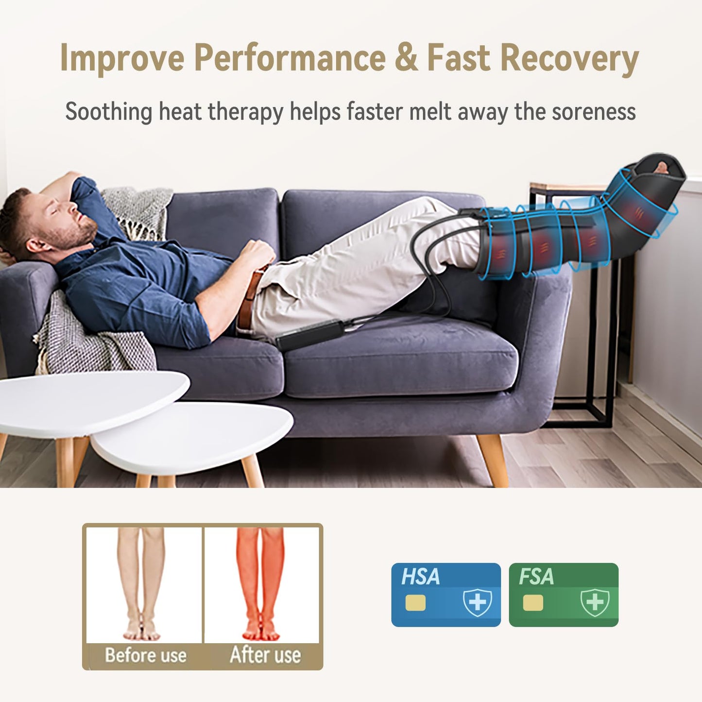 FIT KING Leg Massager with Heat and Compression Therapy, Leg Compression Massage for Circulation, Swollen Leg, RLS Pain & Fatigue Relief, Foot Calf Massager Boots, Recovery Pressure Boots