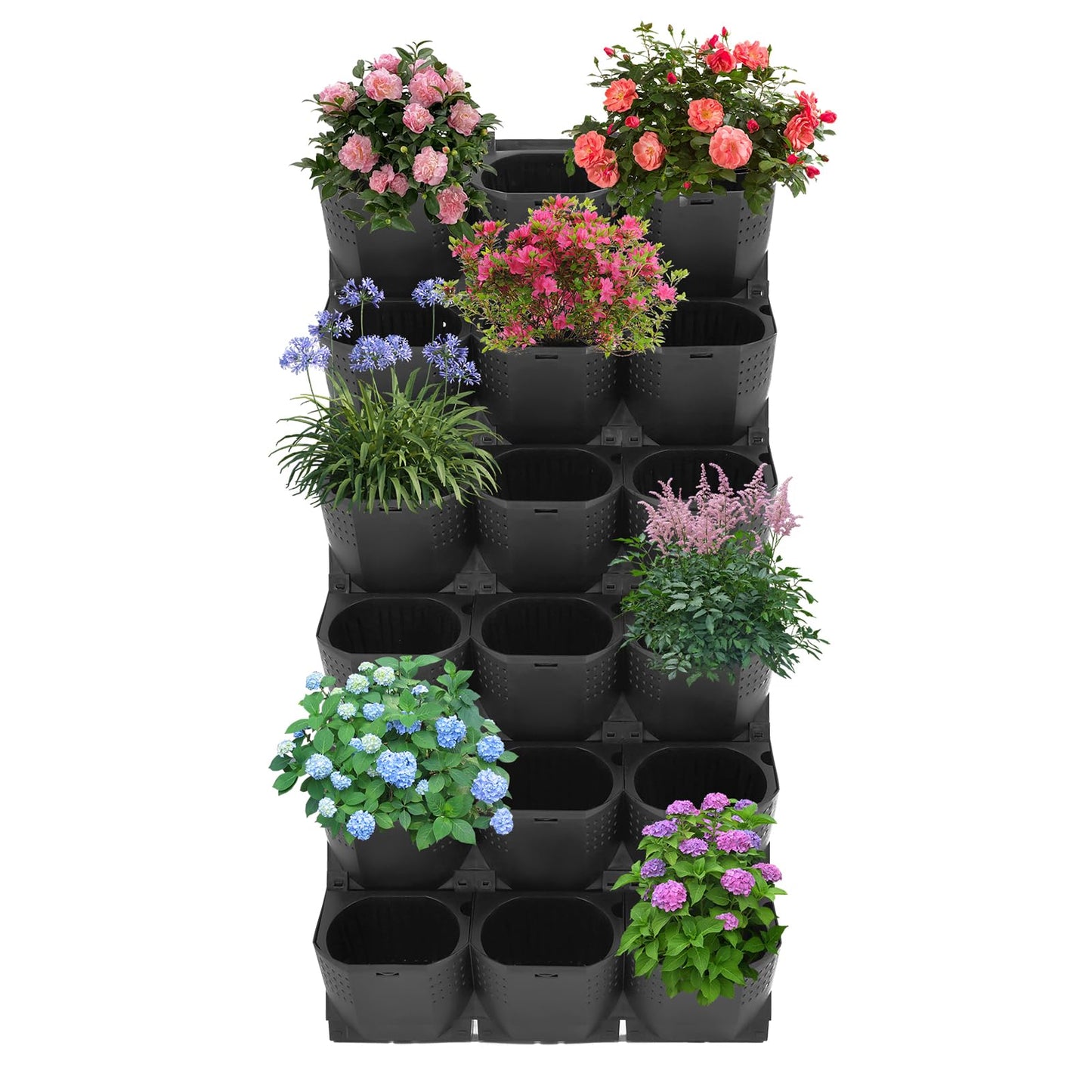 trggvvrt 36 Pockets Vertical Wall Planter, Wall Mounted Flower Pot Holder with 180LB Capacity,10.56 oz Self Watering Pots & 36 Non-Woven Bags for Indoor Outdoor Herbs,Flowers,Strawberries (Black)