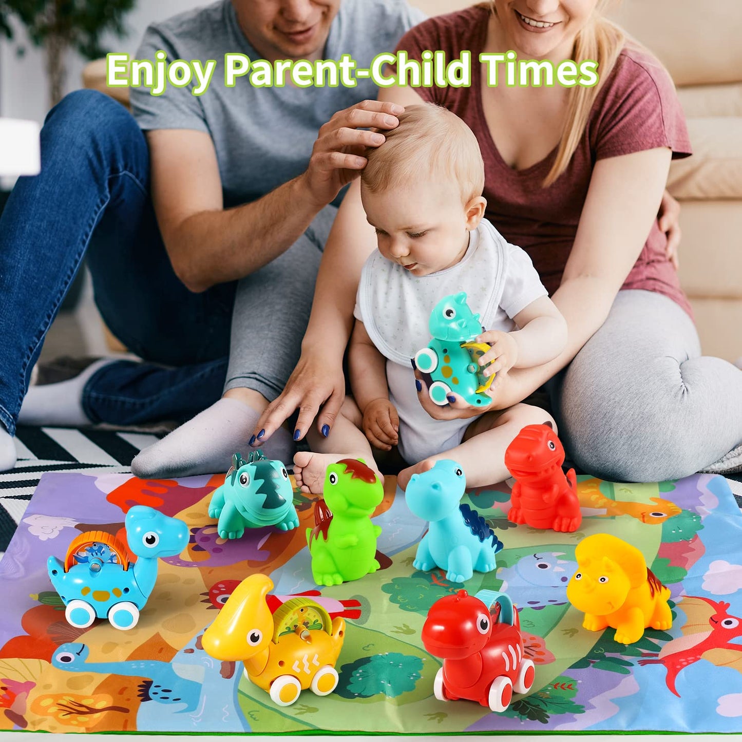 ALASOU 9 PCS Dinosaur Car Toys for 1 Year Old Boy with Playmat/Storage Bag|Baby Toys 1 Year Old Boy Gifts for Toddler Toys 1-2|1st Birthday Gift for Infant 12 18 Months