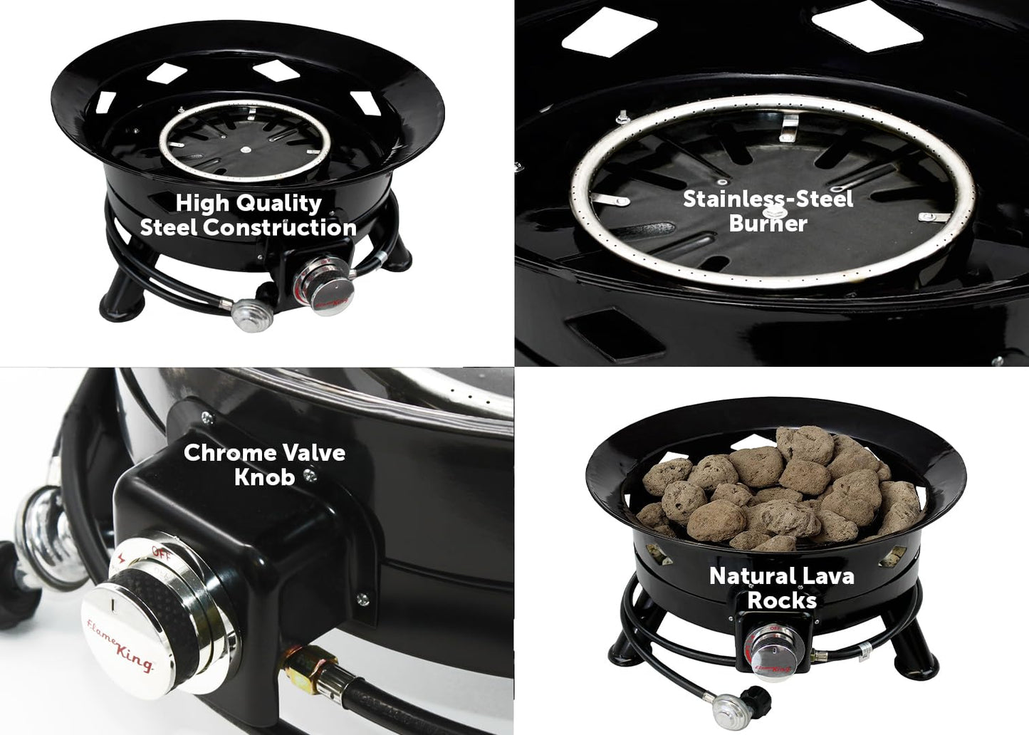 Flame King Smokeless Propane Fire Pit, 24-inch Portable Firebowl, 58K BTU with Self Igniter, Cover, & Carry Straps for RV, Camping, & Outdoor Living