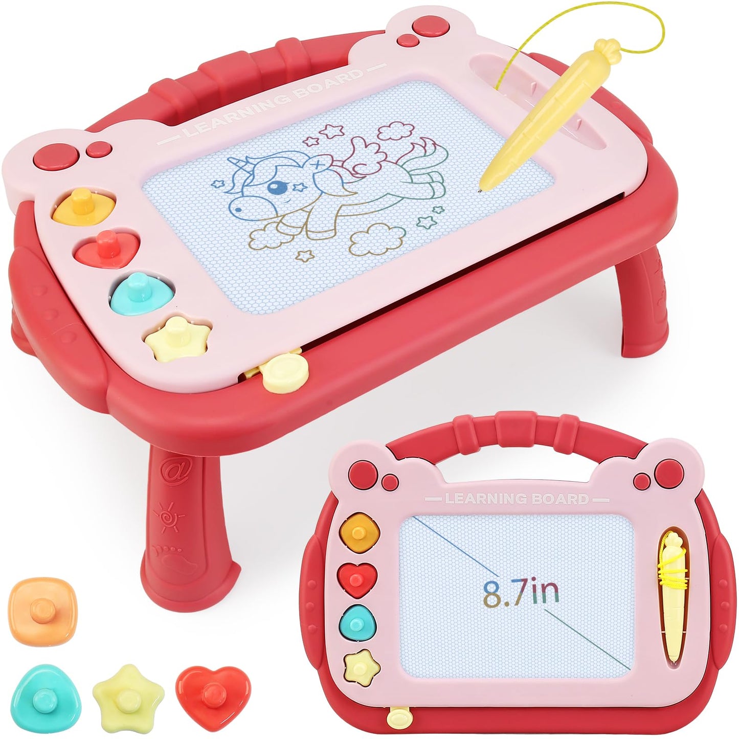 HCFJEH Magnetic Drawing Board, Sketch Doodle Board Pad Toy, Educational Learning Toys for Toddlers 3, Learning Toys for Baby Kids Boys Girls 3 Year Old Birthday Gift (Red)
