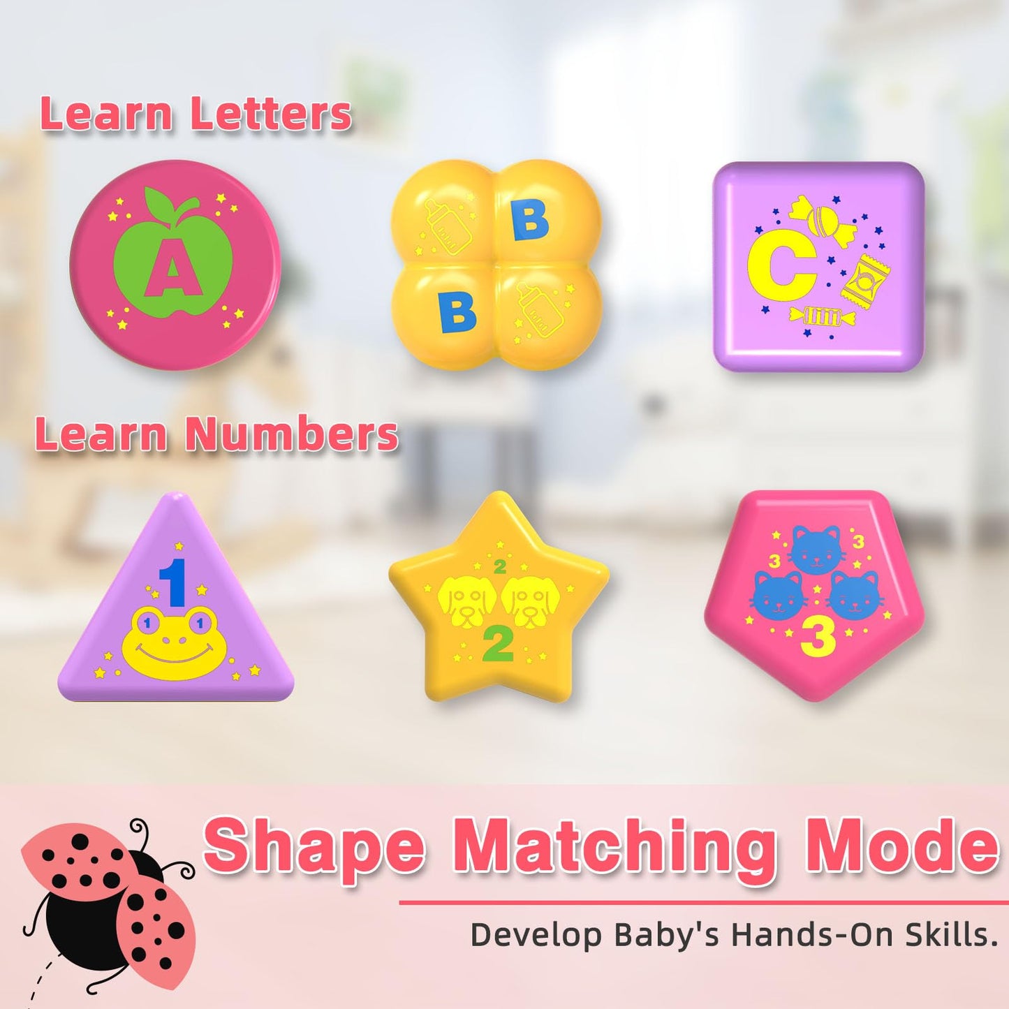 Baby Crawling Toys 6-12 Months,Musical Ladybug Crawling Toy for Infants 0-3-6 7 8 9 10 12-18 Months,Early Education Light Up Music Walking Toys,Shape Matching,Tummy Time Toys for Boy Girl Gift.(Pink)