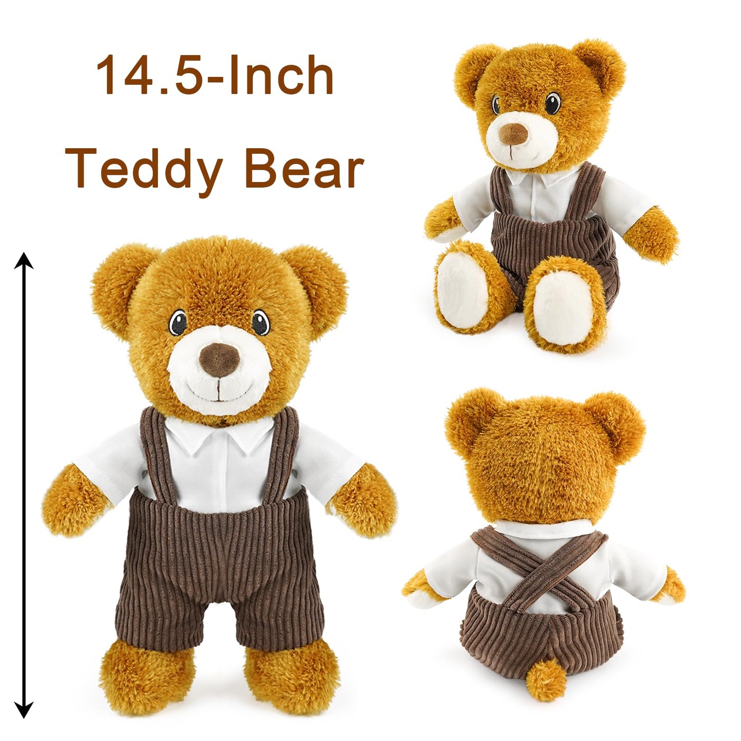14.5 Inch Cute Boy Teddy Bear Plush Toy - Soft Easter Teddy Stuffed Animal Bear with Shirt & Brown Overalls, Bear Plush Animal Doll for Kids, Family, Babiesm, Boys & Girls Birthday Easter Gift(Dad)