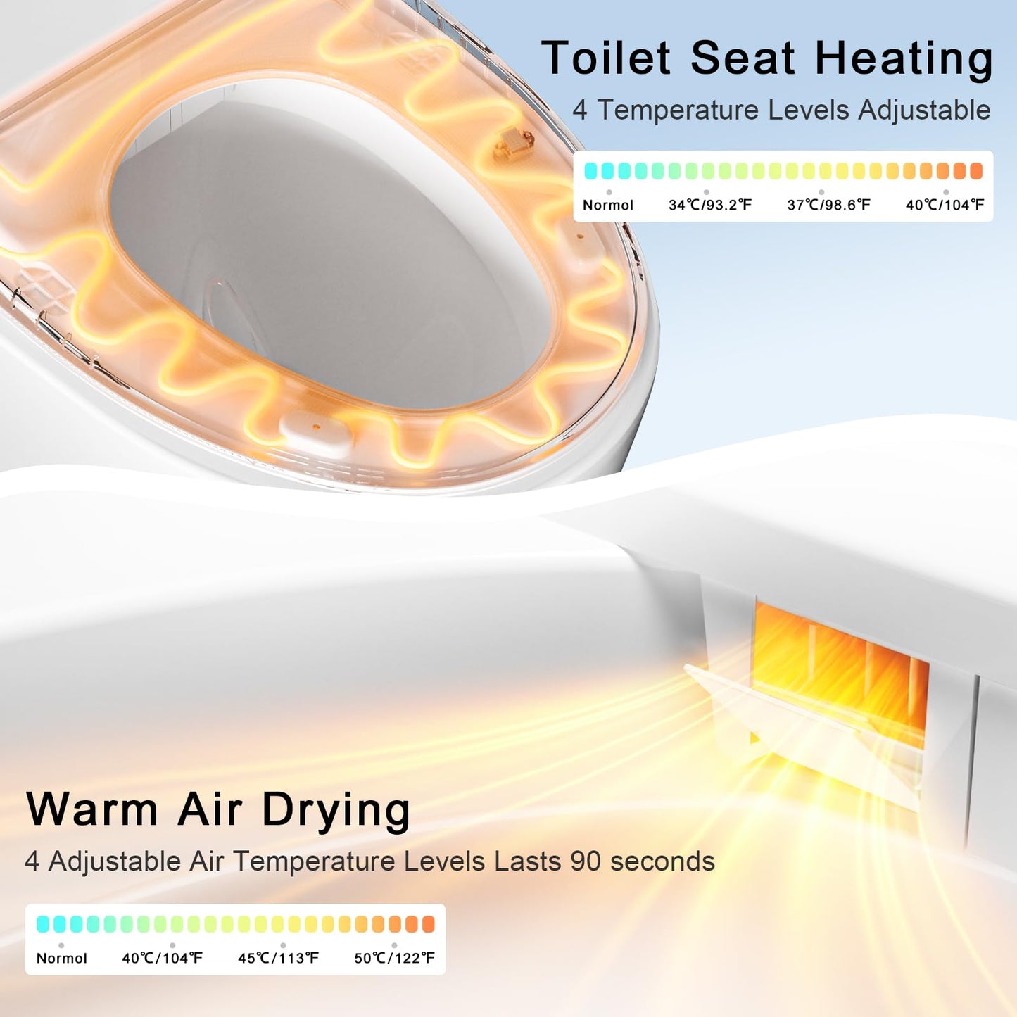 Smart Toilet with Bidet Built in Heated Seat, Smart Tankless Toilet with Warm Water and Dryer, Fahrenheit LED Display, Auto Flush, Foot Sensor
