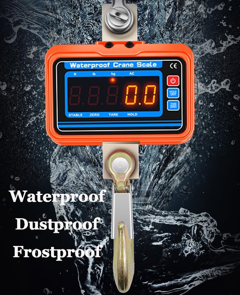 3000kg / 6600lbs Digital Crane Scale, Waterproof Industrial Scale with Remote, Rechargeable Hanging Scale Division 0.5kg with Shackle & Hook, Highly Visible LED Display
