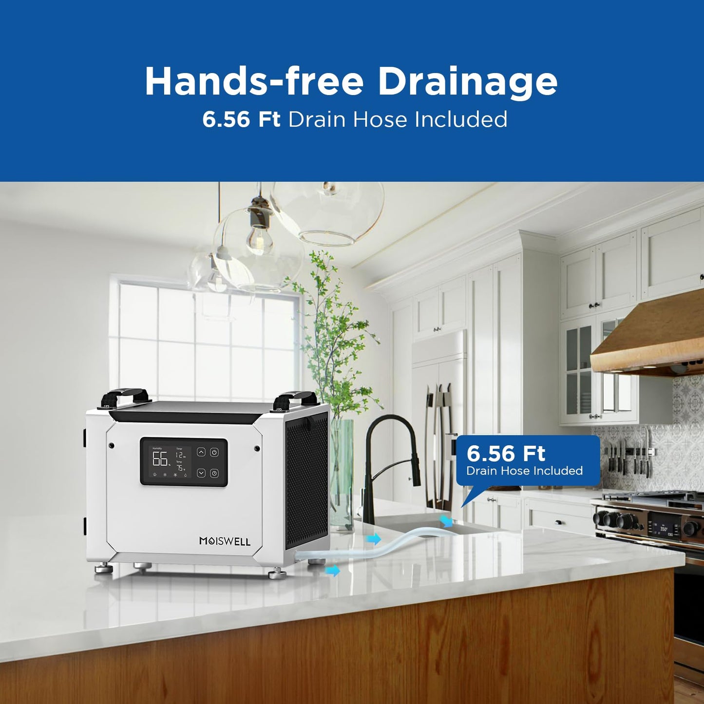 Moiswell 70 Pints Commercial Dehumidifier with Drain Hose, Compact Crawl Space Dehumidifiers for Basement and Home, Energy Star Certified, Automatic Defrost