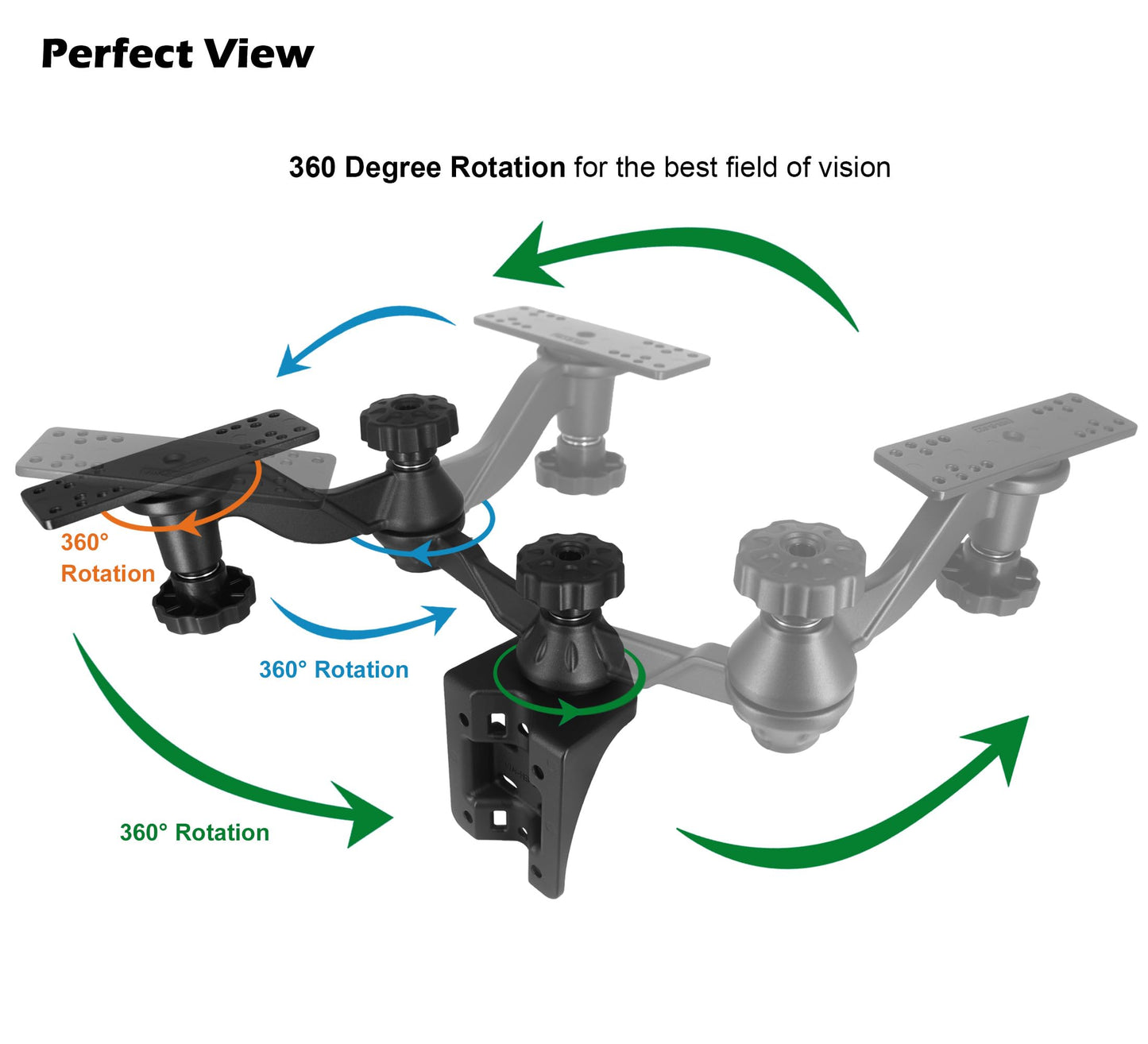 WINDFRD Aluminum Fish Finder Mount, Marine Electronics Mount with Reinforced 360° Swivel Adjustable Arm for 7"-16" Large Depth Finder Screen, Compatible with Garmin, Lowrance, Humminbird and More