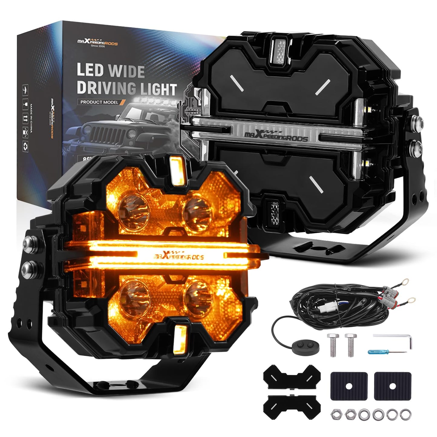 maXpeedingrods 5in 212W Off Road Lights Bar 25440LM, LED Spot with 7 RGB Colors for Ambient & Auto Shift Mode, 270°Side Shooter Ditch Lights, Fog Light for Jeep SUV Pickup UTV ATV with Black Covers