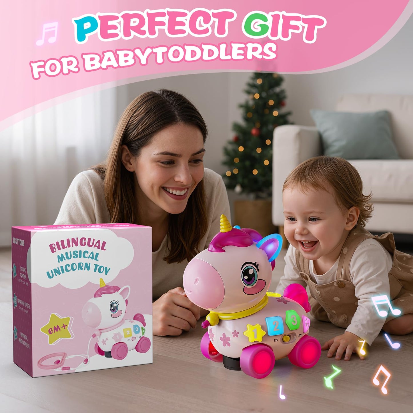KAISASA Unicorn Toys for 1 Year Old Girl Gifts, Musical Educational Baby Toy 6-12-18 Month, 1st Birthday Gift for 1 Year Old Girl Toys, Bilingual Learning Present for 7 8 9 10 12 Month