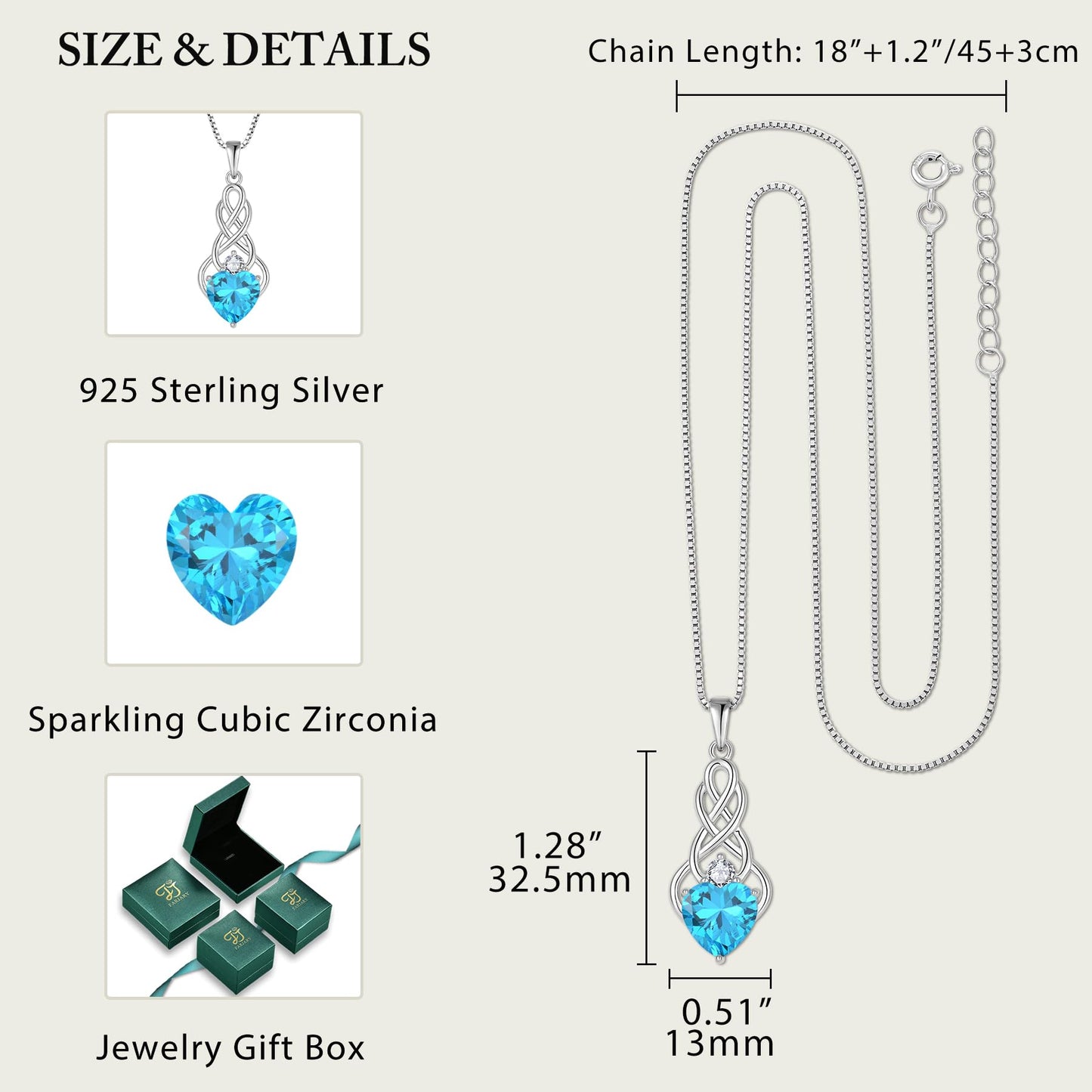 FJ Infinity Celtic Knot Jewelry Set for Women 925 Sterling Silver Aquamarine Necklace and Earrings Set March Birthstone Jewelry Gifts