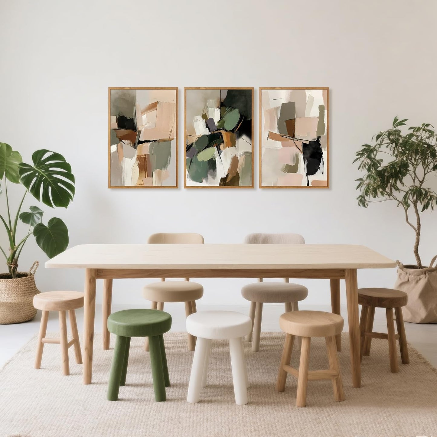 CHDITB Abstract Modern Framed Canvas Wall Art Set, Contemporary Artwork For Home Decor, Neutral Pastel Illustration Wall Painting, Nordic Minimal Zen Art Prints For Living Room Office-16 x24 x3