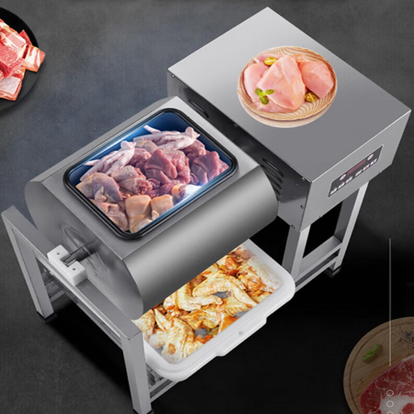 INTBUYING Electric Meat Vegetable Tumbler Marinator with Vacuum Pump Meat Tumbler 360°Rotation with Timer 110V 40W for Shop Restaurant Cafeteria