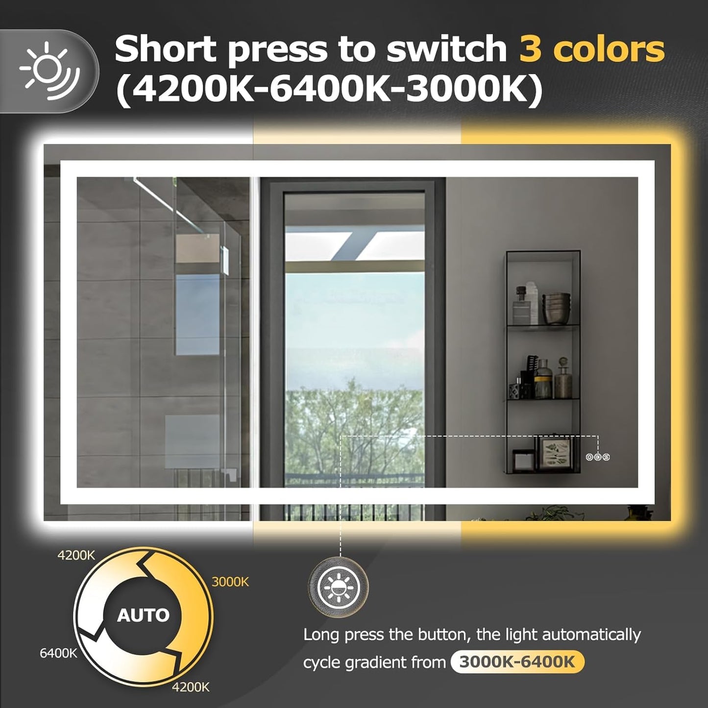 Hivone 55X30 LED Bathroom Mirror with Lights, Anti-Fog, Dimmable, Backlit + Front Lit, Smart Bathroom Vanity Mirror, Memory Function, Shatterproof, Tempered Glass (Horizontal/Vertical)