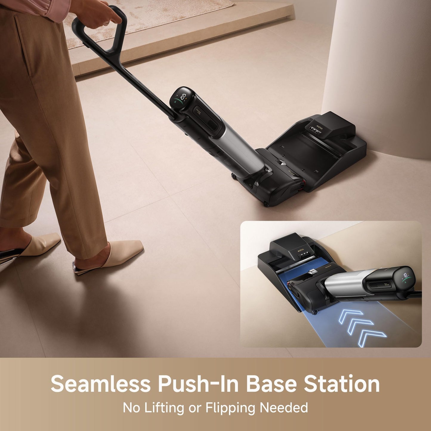 Mova X4 Pro Wet Dry Vacuum Cleaner, 20000Pa Cordless Vacuum Mop with Zero Tangle, Hot Water Mopping for Sticky Messes,194℉ Hot Air Self Drying, 180° Lie Flat, Push-in Charging Station, LED Display