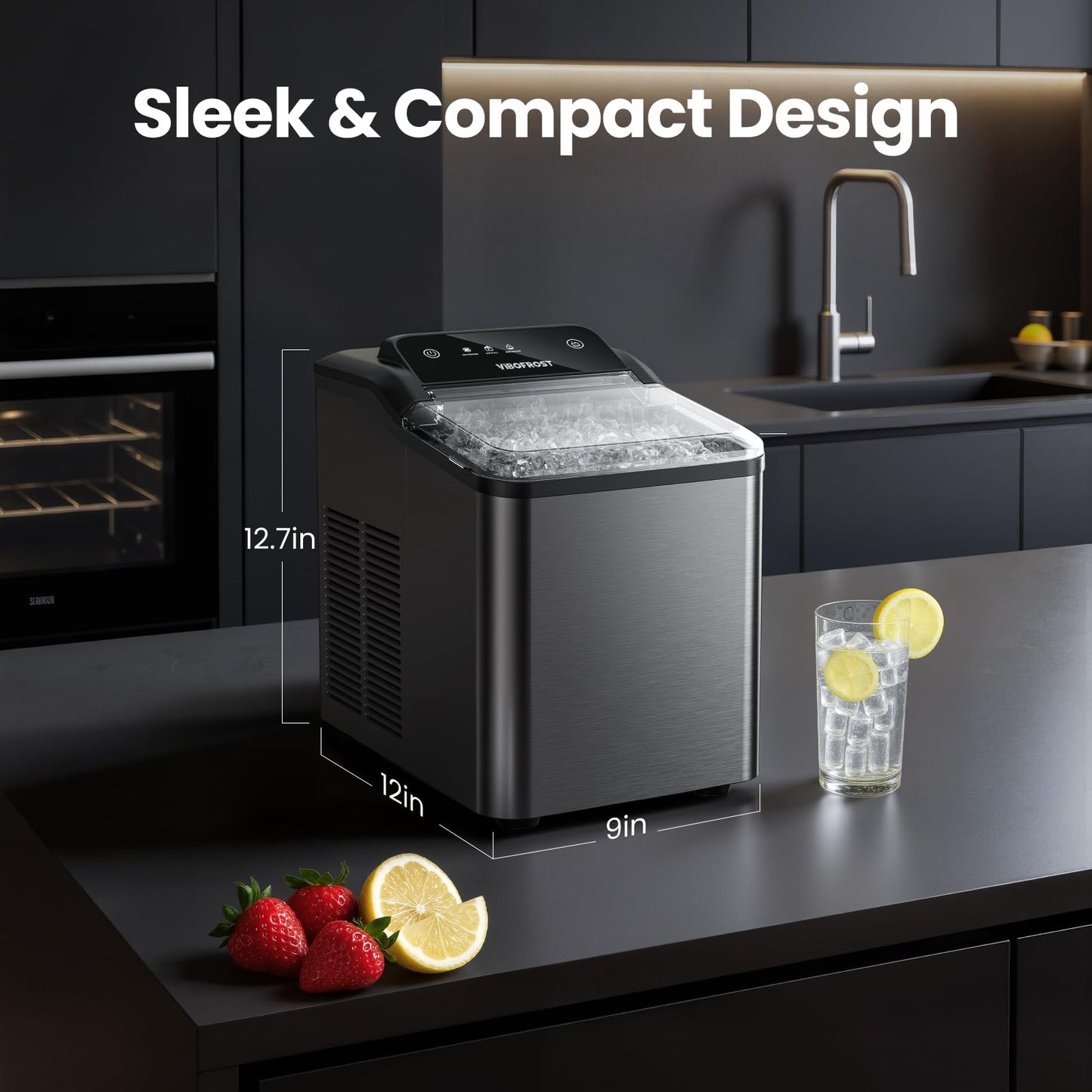 Nugget Ice Maker Countertop, 35lbs/24H Sonic & Chewable Pellet Ice, Portable Crushed Ice Machine, Self-Cleaning Anti-Scale System, 10 Cleaning Packets, Quiet Operation, Stainless Steel