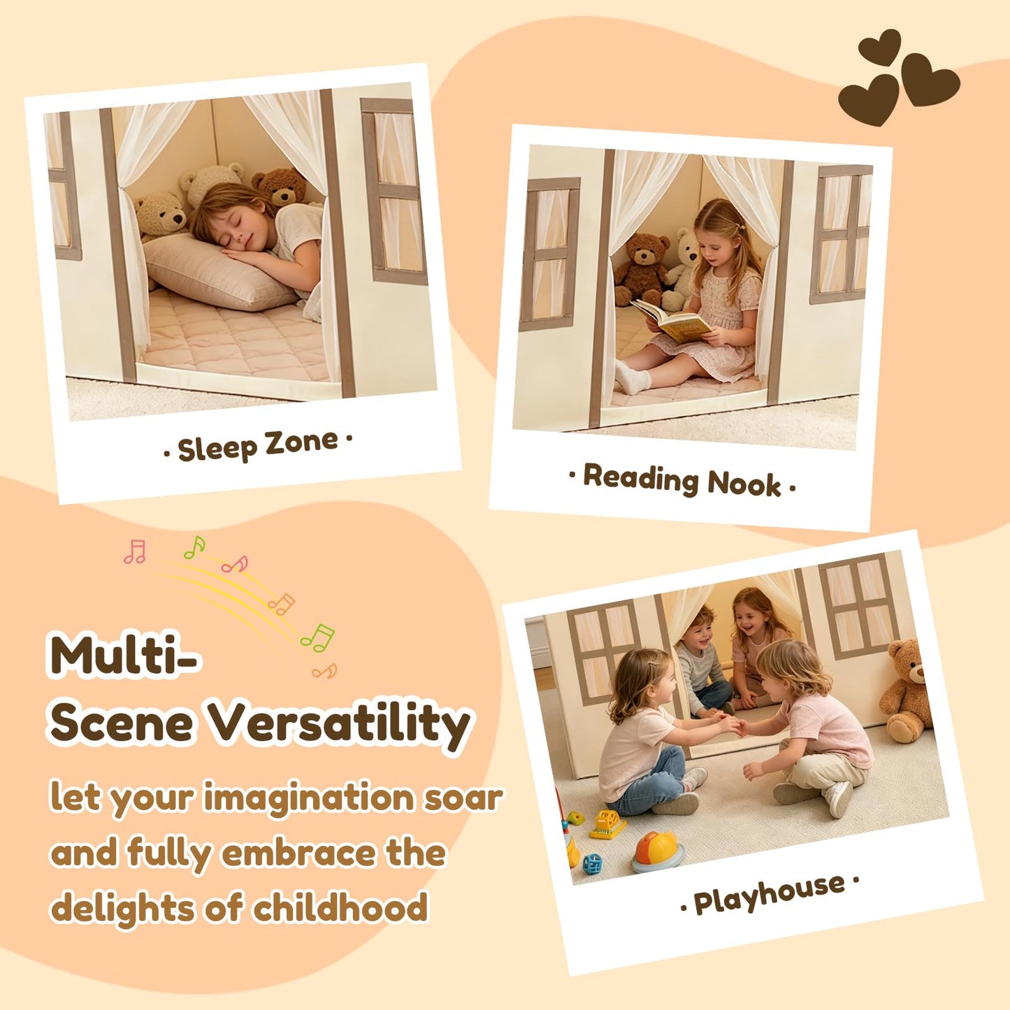 WIRHAO Kids Tent with Padded Mat Playhouse with Large Space for Toddlers Indoor Kids Play Tent for Girls Boys with Stars Lights, Carry Bag, Banner Flag (Brown)