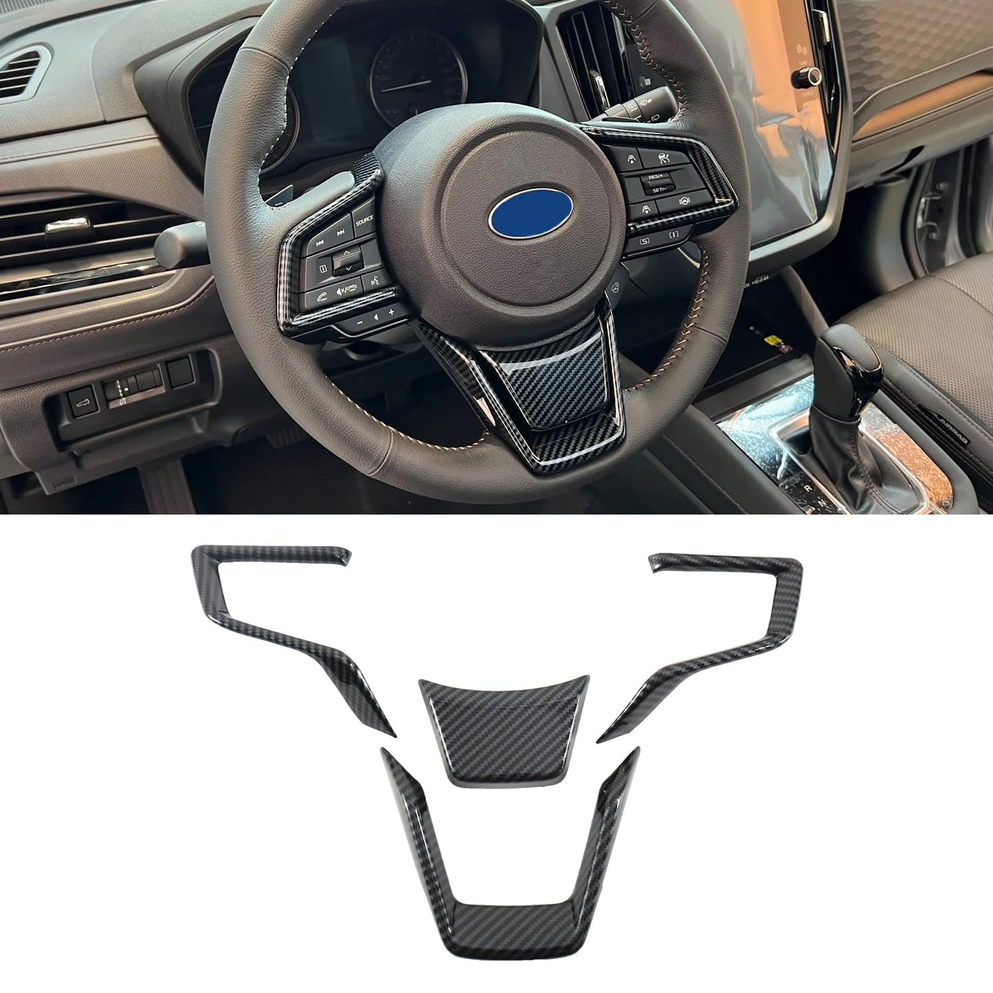 Tempsnow Interior Trim for Subaru Forester 2025 2026 Carbon Fiber Gear Shift Panel with Steering Wheel Trim