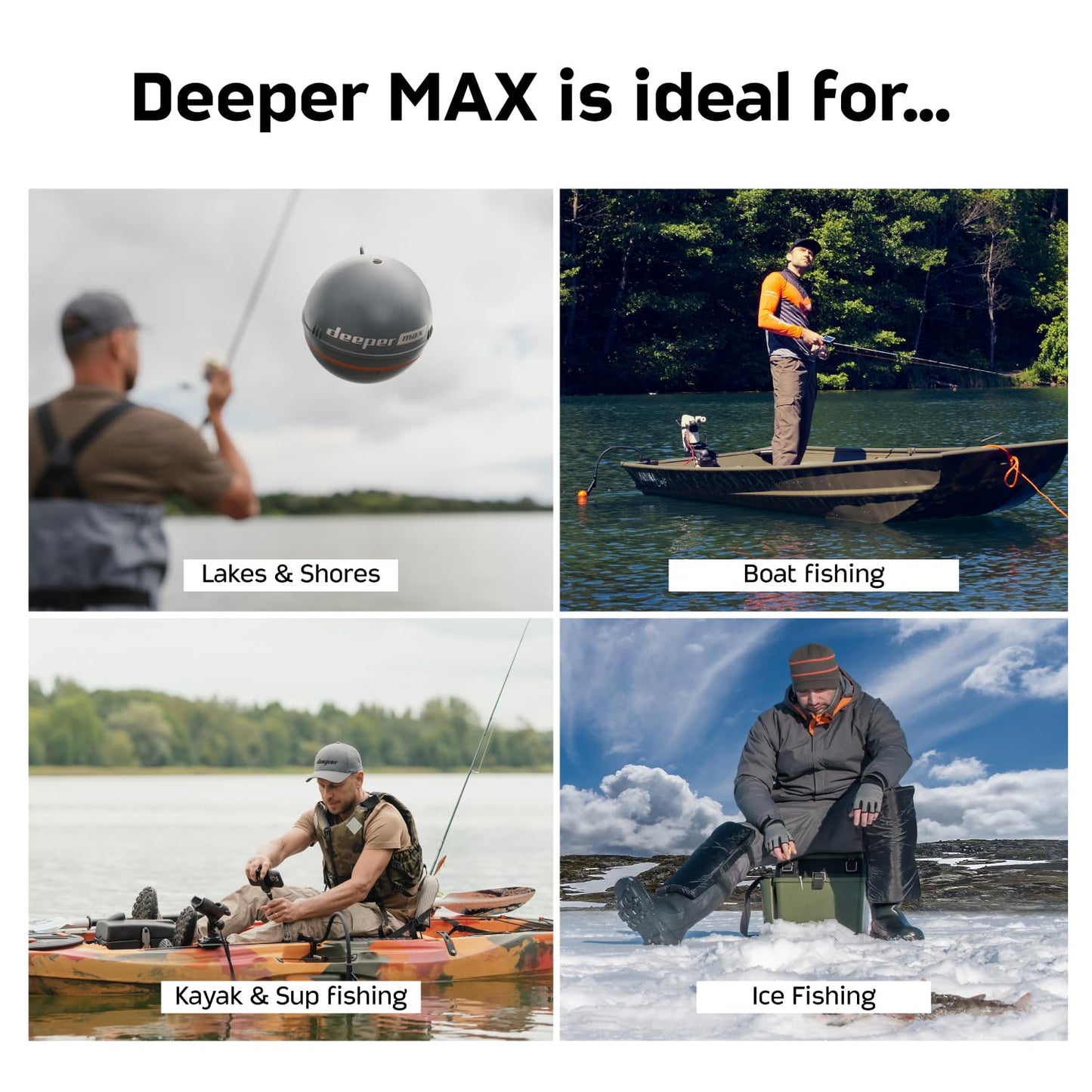 Deeper MAX Castable GPS Fish Finder– Portable Chirp Sonar Depth and Fish Finder for Boat Fishing, Ice Fishing, Shore Fishing - Personal 3D Depth Maps with User-Friendly Free App