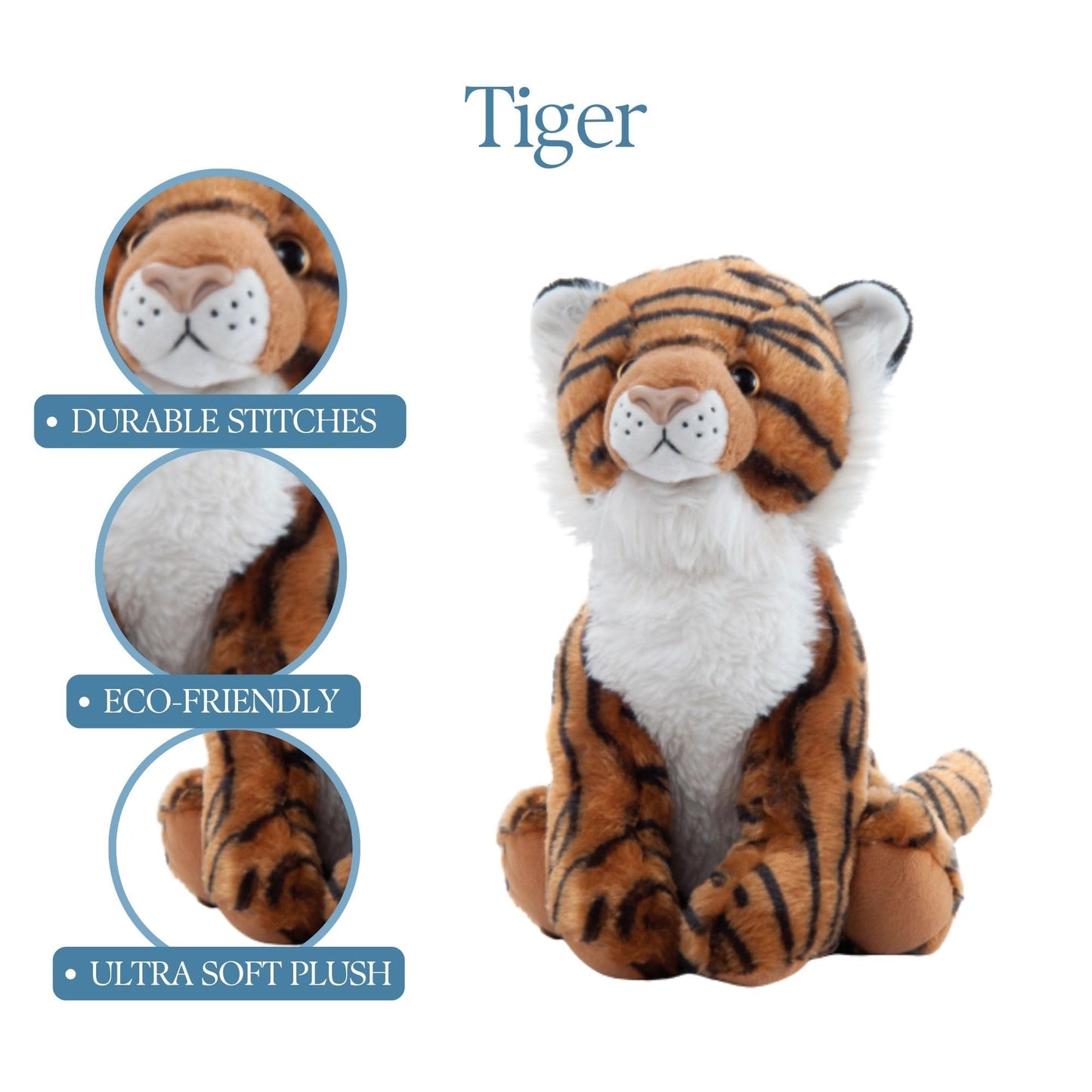 The Petting Zoo Tiger Stuffed Animal Plushie, Gifts for Kids, Wild Onez Zoo Animals, Tiger Plush Toy 12 inches