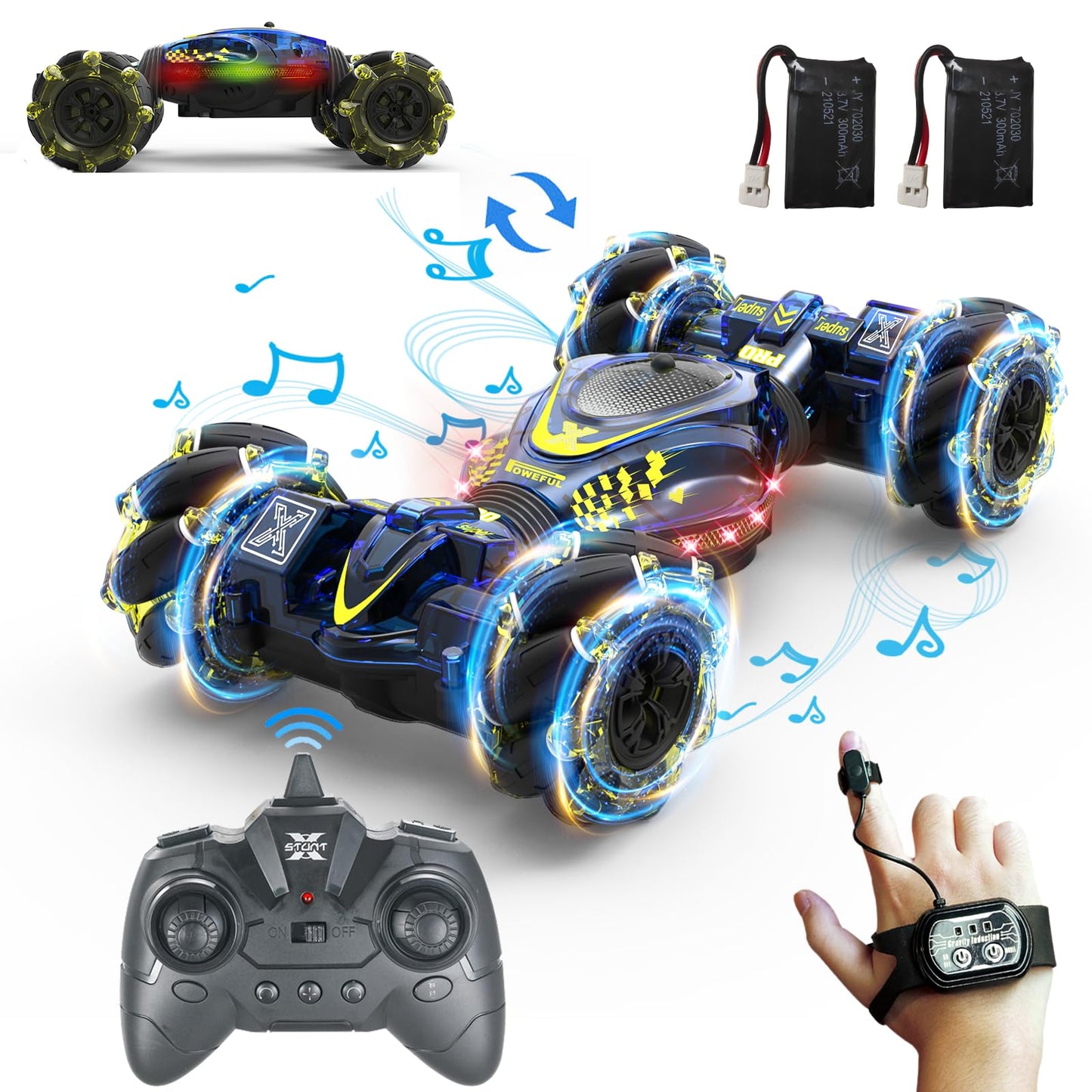 XUERENTECH Gesture Sensing RC Stunt Car Toys for Boys Girls 6-12, 4WD Drift Hand Controlled Car Offroad 360° Rotation with Lights Music for Kids Age 7 9 10 11 12 Years Old Birthday Xmas Gifts