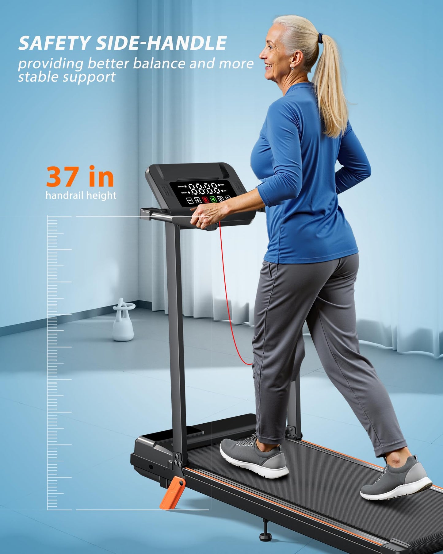12% Incline Treadmill with Desk Workstation, 8.0MPH/3.5HP Portable Treadmill with Handle, 300LBS Weight Capacity Compact Walking Pads for Home, Small Spaces, Console (with Side Handrail)