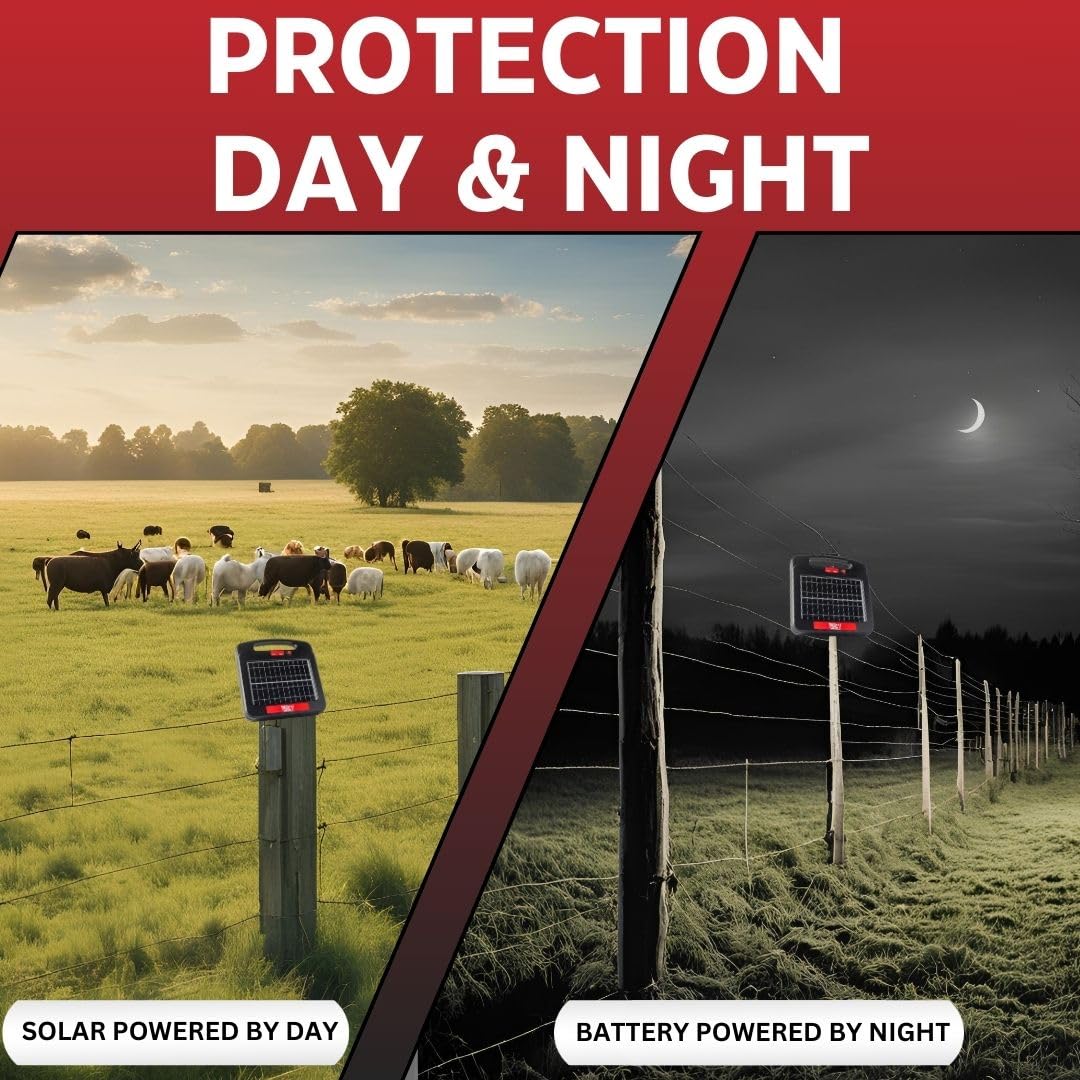 Solar Electric Fence Charger for Day and Night Power | Red Sizzle 12S | 1.85 Joule | Solar Energizer to Keep Out Predators