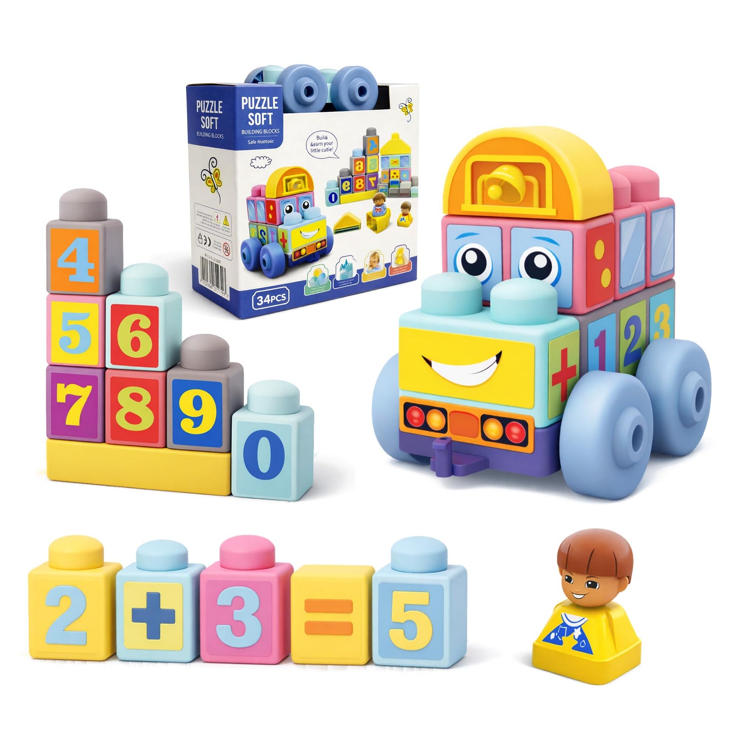 ROHSCE Baby Blocks 6 to 12 Months Kids Building Blocks Colorful Soft Blocks for Toddlers, Large Creative Stacking Blocks, STEM Soft Blocks for Baby 34 PCS, Toddler Stacking Toy Gifts